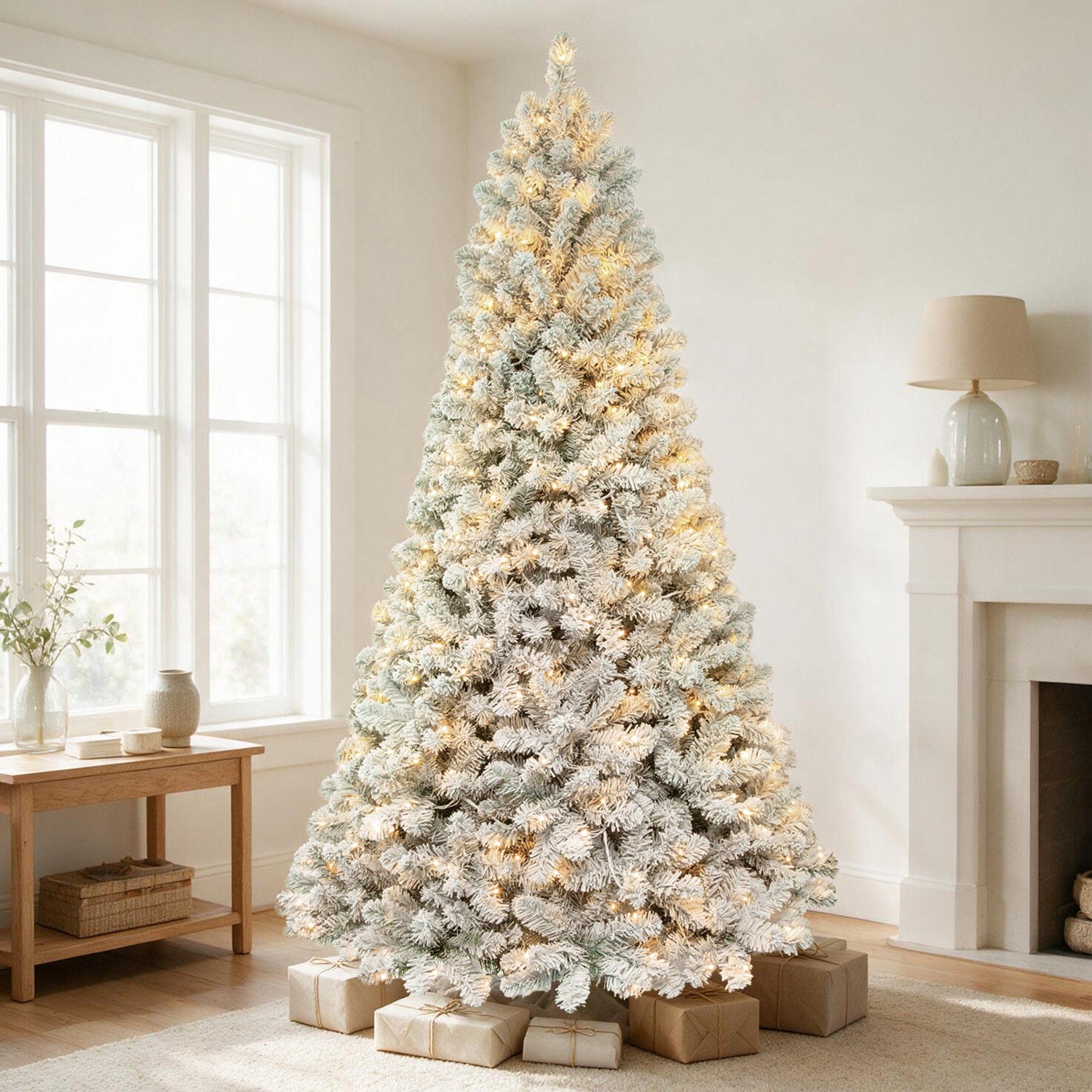 vivatrees 7ft Prelit Artificial Christmas Trees Snow Flocked with Warm White LED Lights