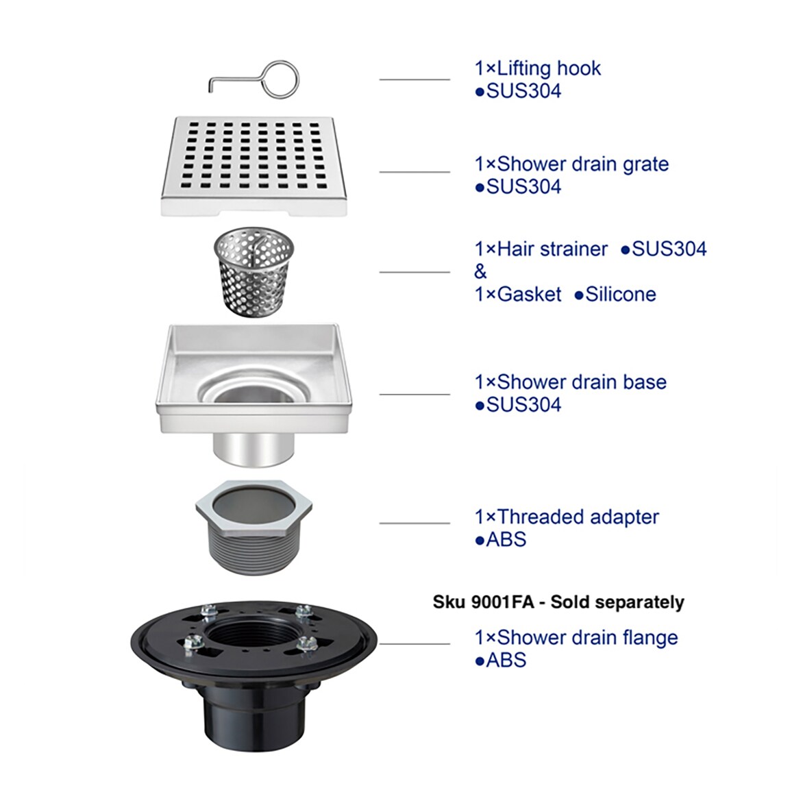 Decorative Shower Drains  4-INCH SQUARE GRID SHOWER DRAIN – Rustic Sinks