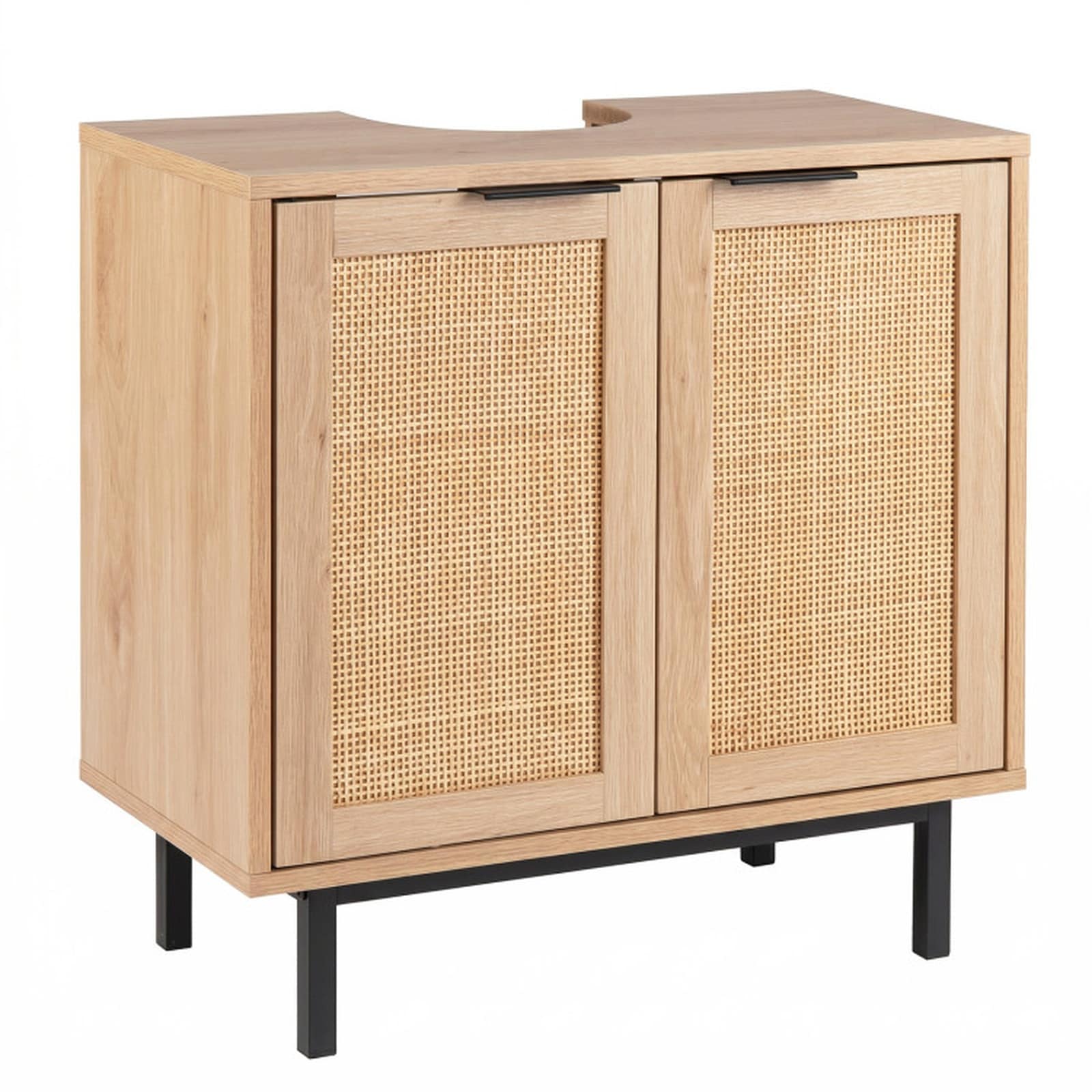 SUGIFT - 23.5-in W x 12-in D Natural Rattan 2-Door Under-Sink Bathroom Vanity Cabinet with U-Shap...