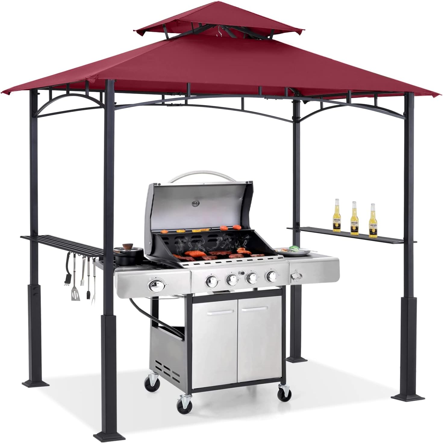 ABCCANOPY ABC-D2DCZ-SNT 8x5 Grill Gazebo Outdoor BBQ Canopy Shelter with Led Light for Patio Backyard Grilling Burgundy