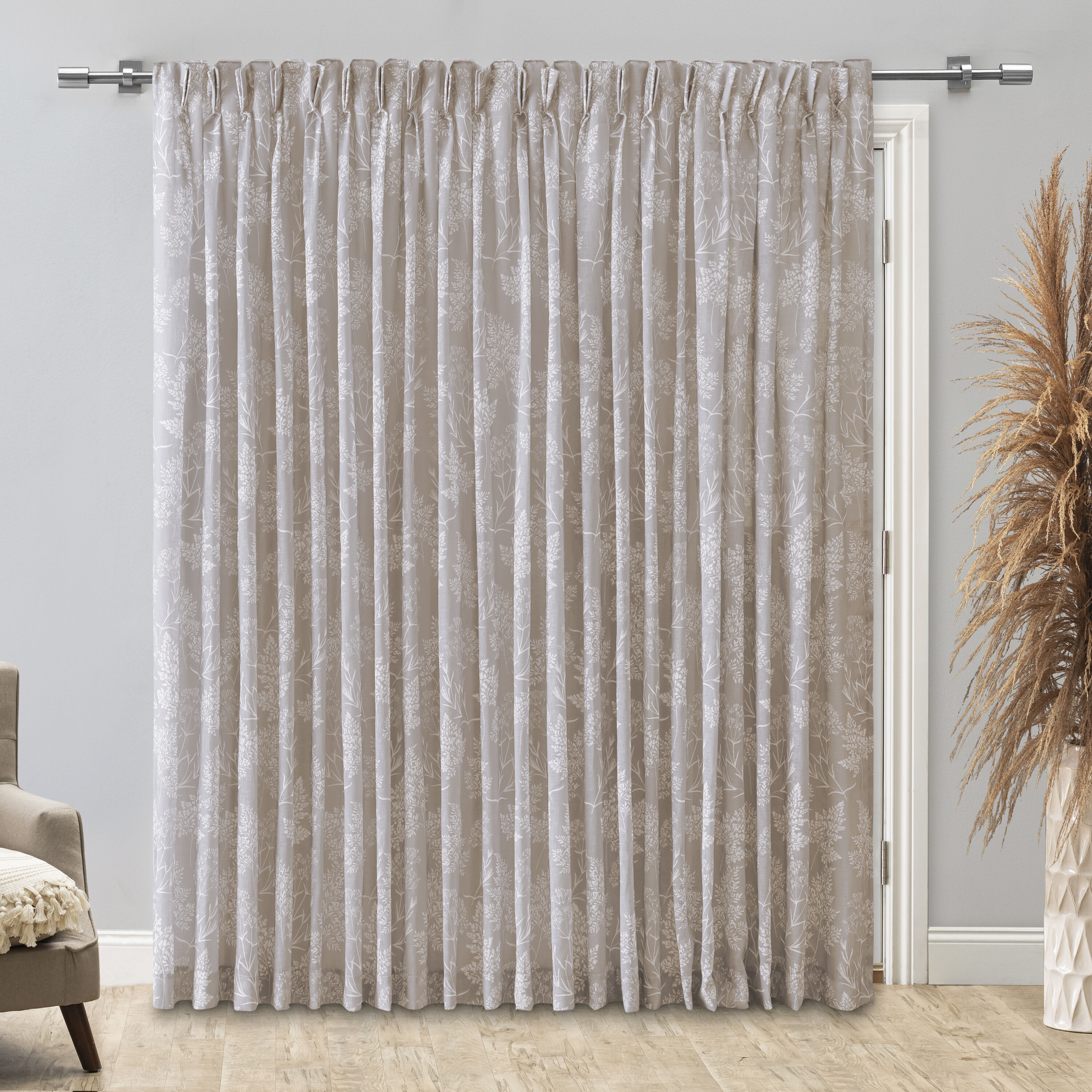 Ricardo Trading 03963-80-484-77 84-Inches Linen Floral Semi-sheer Back tab/Pinch pleat/Rod pocket Curtain panel pair