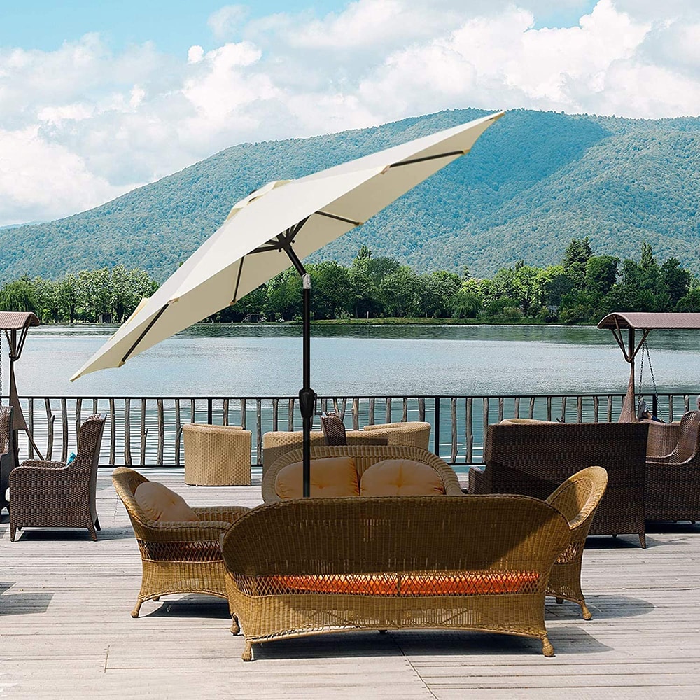 Topcraft PUM001 9-Feet Steel Beige Push-button Tilt Market Patio Umbrella