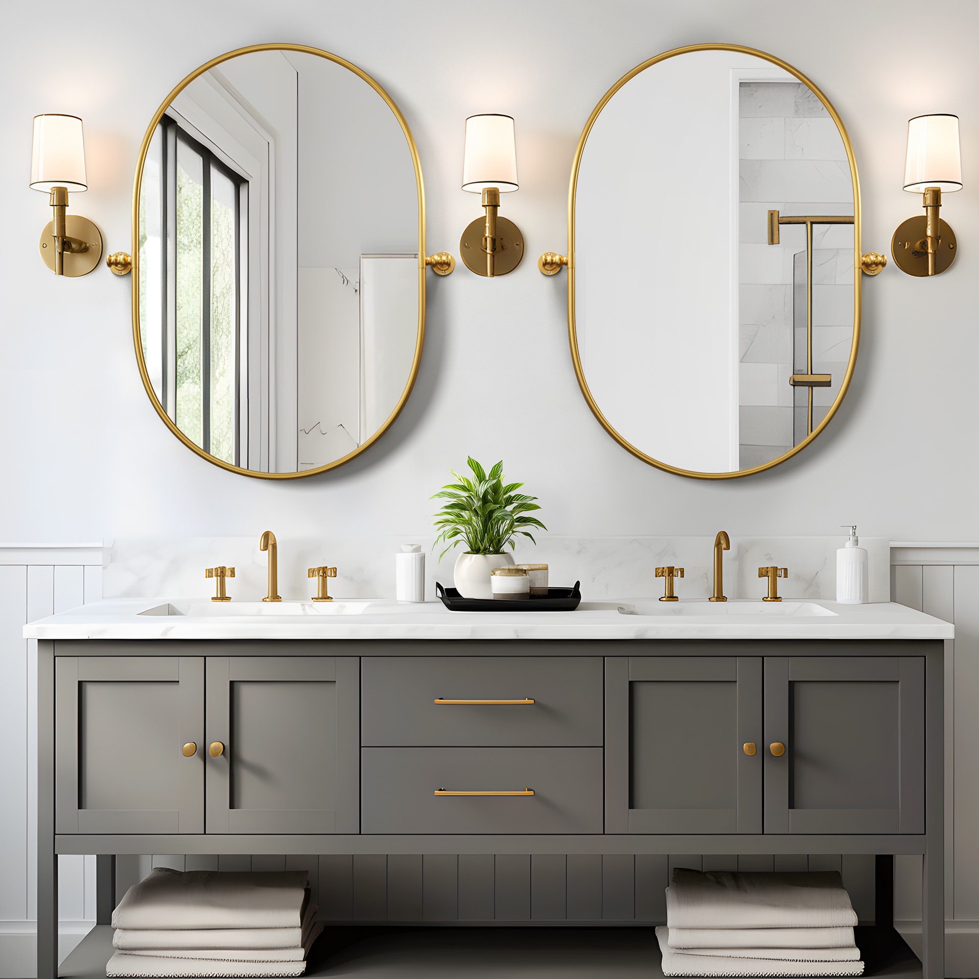 Dovelina 24-in W x 32-in H Gold Framed Wall Mirror Bathroom Vanity Mirror Set of 2