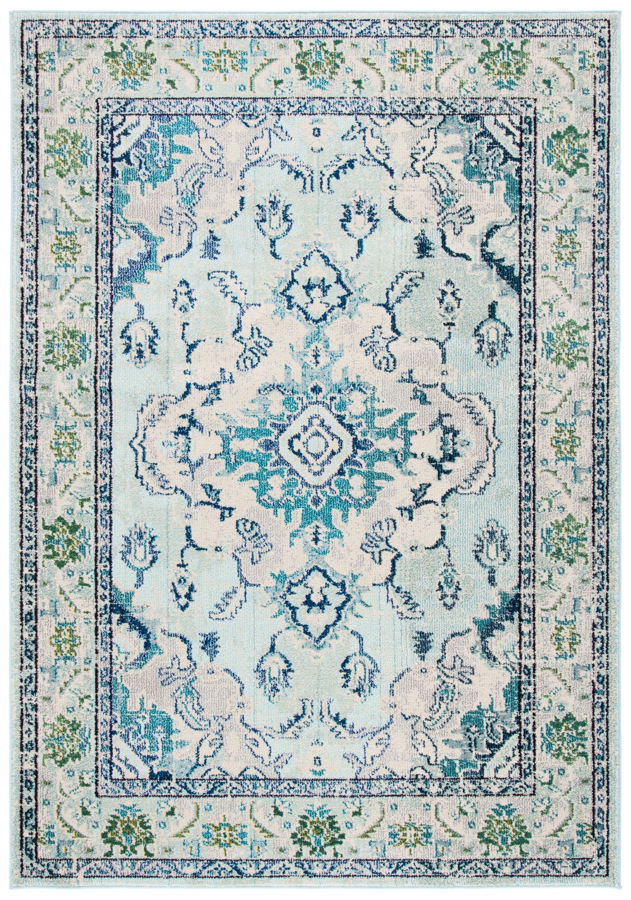 SAFAVIEH Monaco 9 ft. x 9 ft. Navy/Light Blue Round Border Area