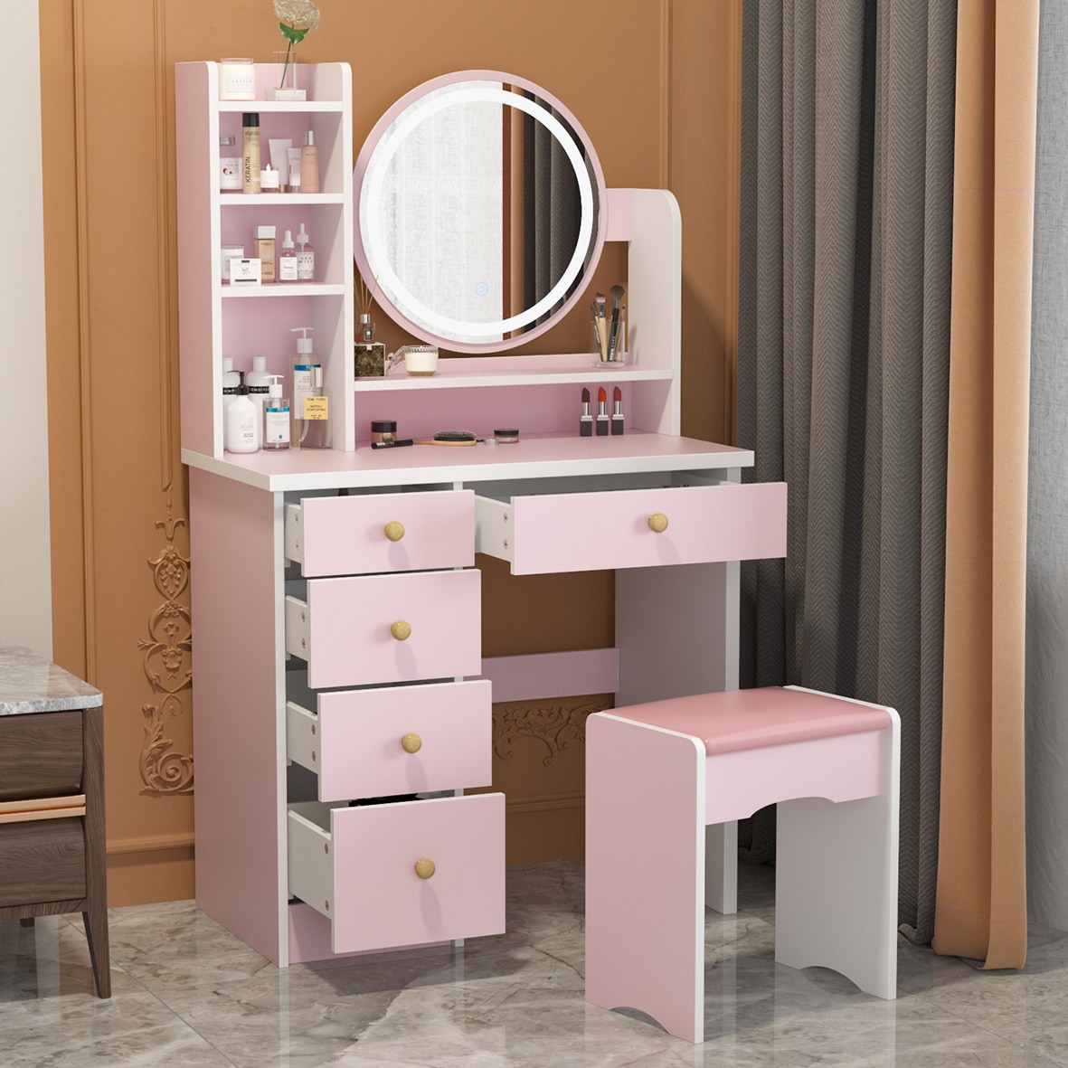 Avery Closet System Vanity with Mirror & Jewelry Makeup Storage Drawer