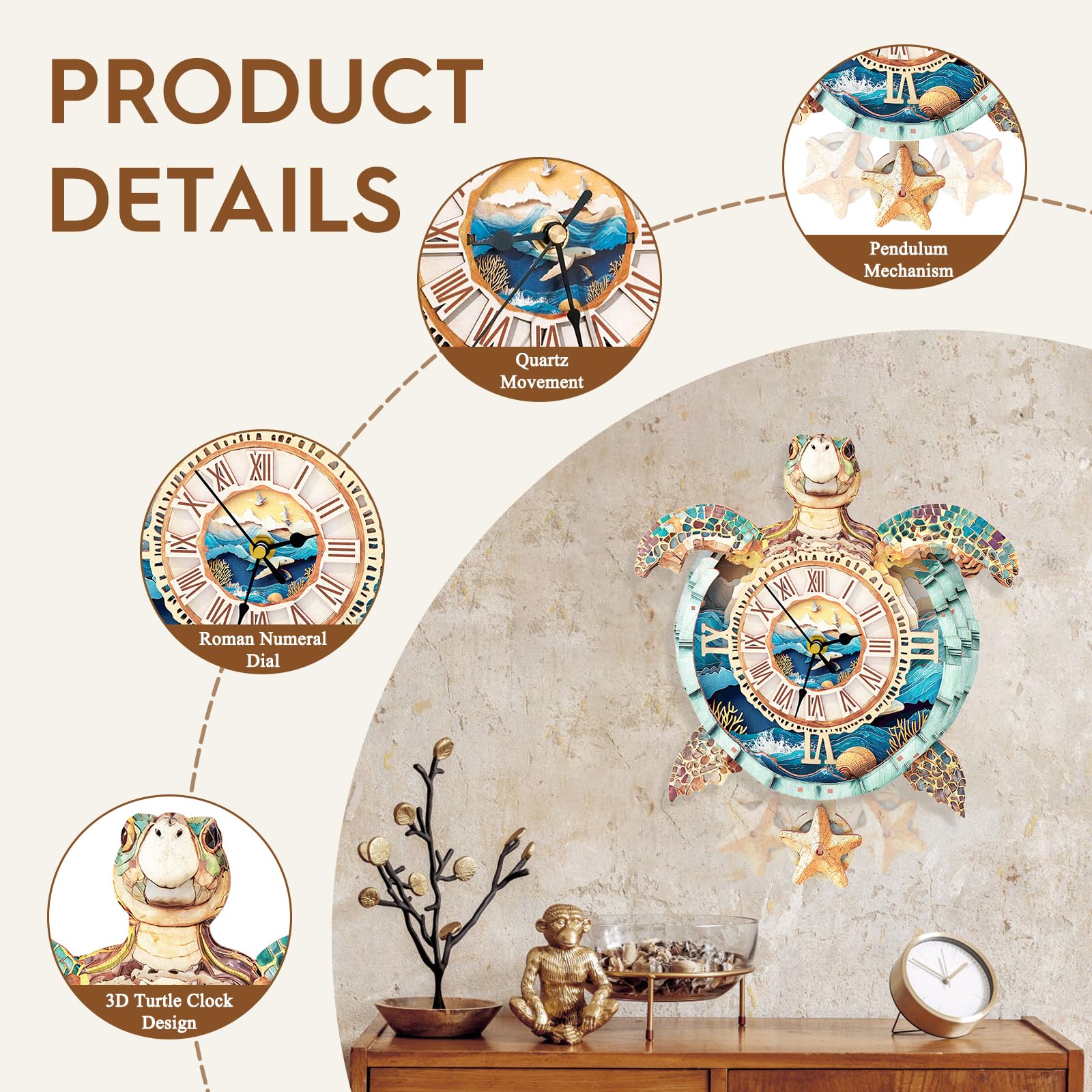 Etokfoks 1 Kit 3D Wooden Puzzle Mechanical Turtle Clock Model DIY