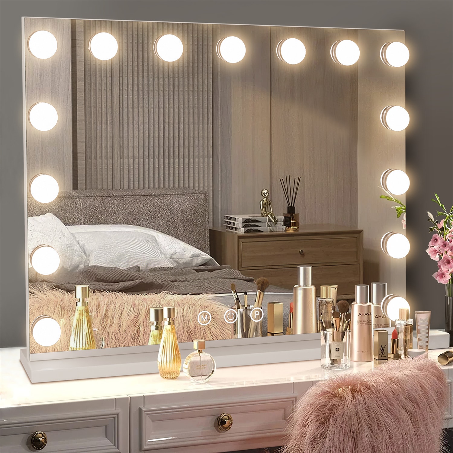 Dovelina LS-A-MR10004 23-Inches x 19-Inches Framed Frameless Rectangular Dimmable Lighted Bathroom Vanity Mirror ( White )