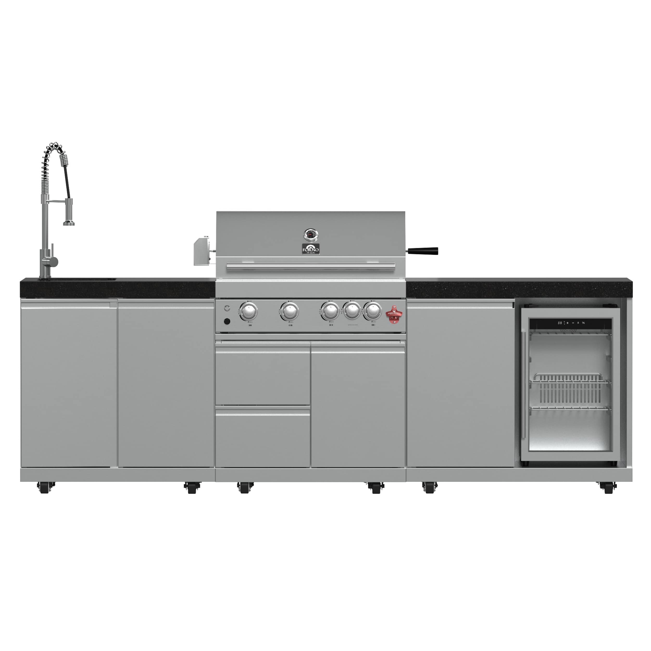 FORNO FODKT2506BLK Bulnes 3 -Piece 102.5-in W x 25-in D x 53.58-in H Modular Outdoor Kitchen Gas grill 3 Burners