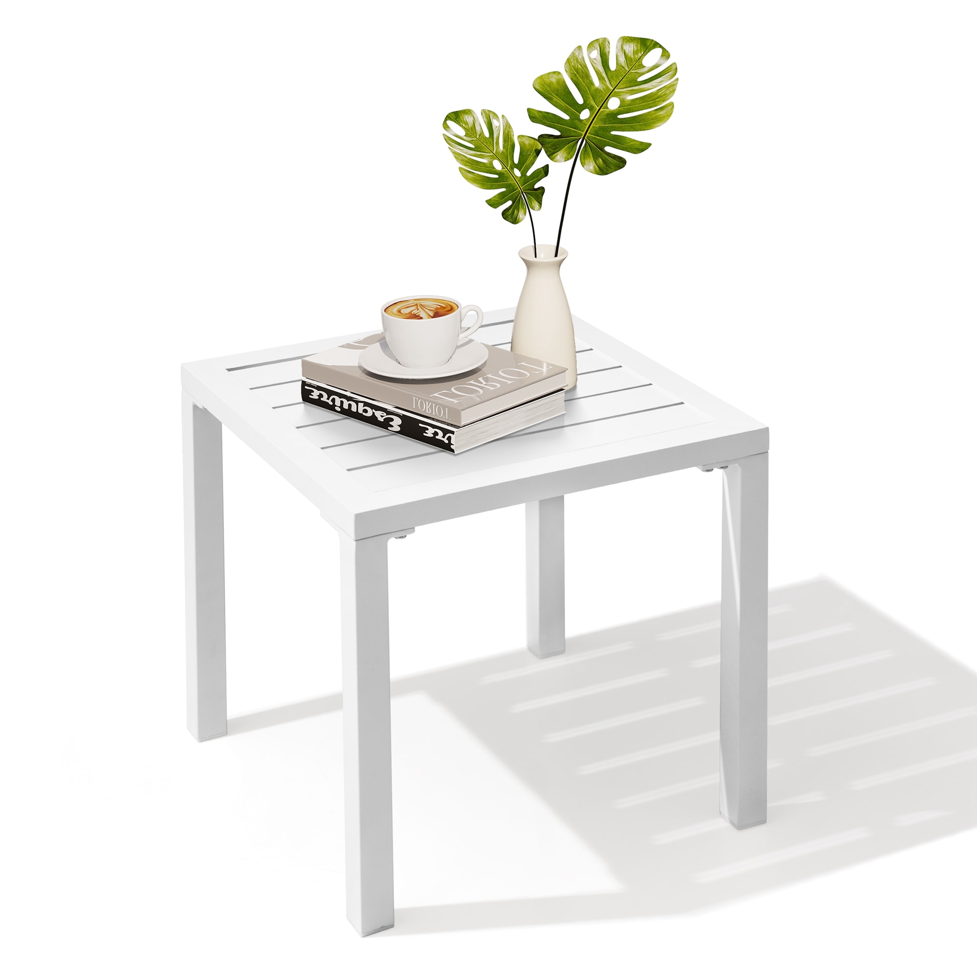 Crestlive Products CL-TB006WHT Aluminum Square Patio Table Square Outdoor Bistro Table 15.75-in W x 15.75-in L