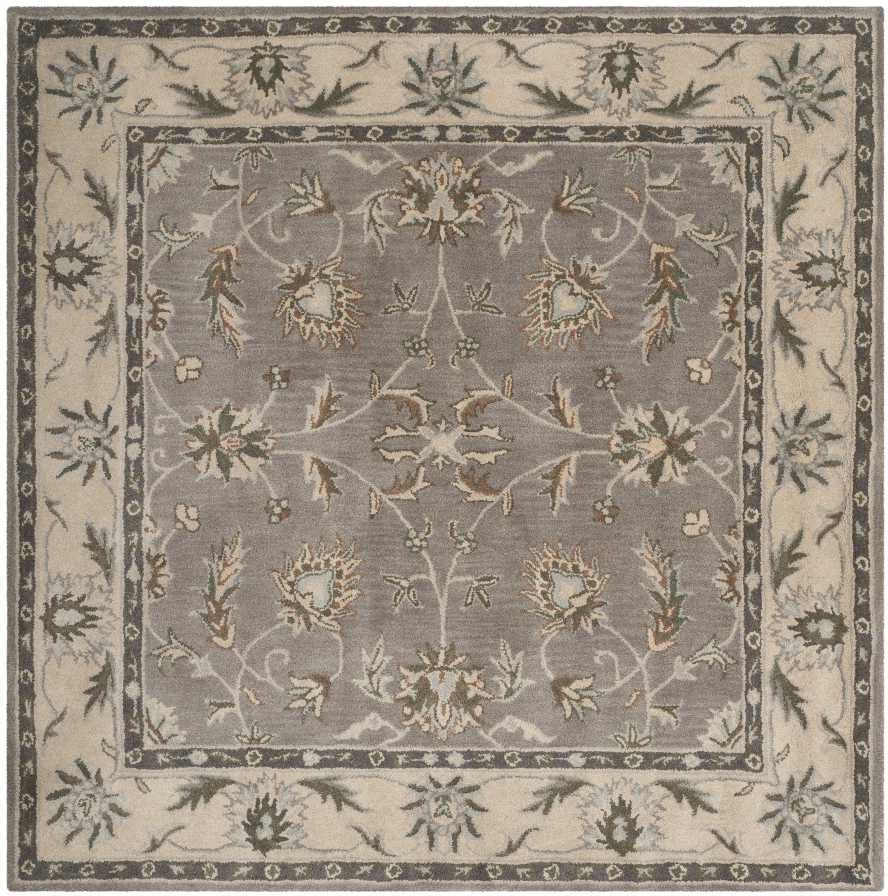 Gray and Beige Hand-Tufted Wool Square Rug