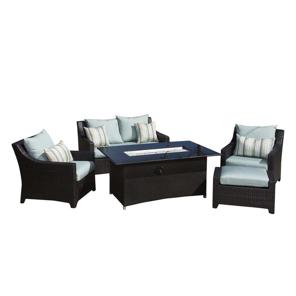 RST Brands OP-PEOSS5FT-BLS-K Deco 5-Piece Wicker Patio Conversation Set with Blue Sunsharp Cushions