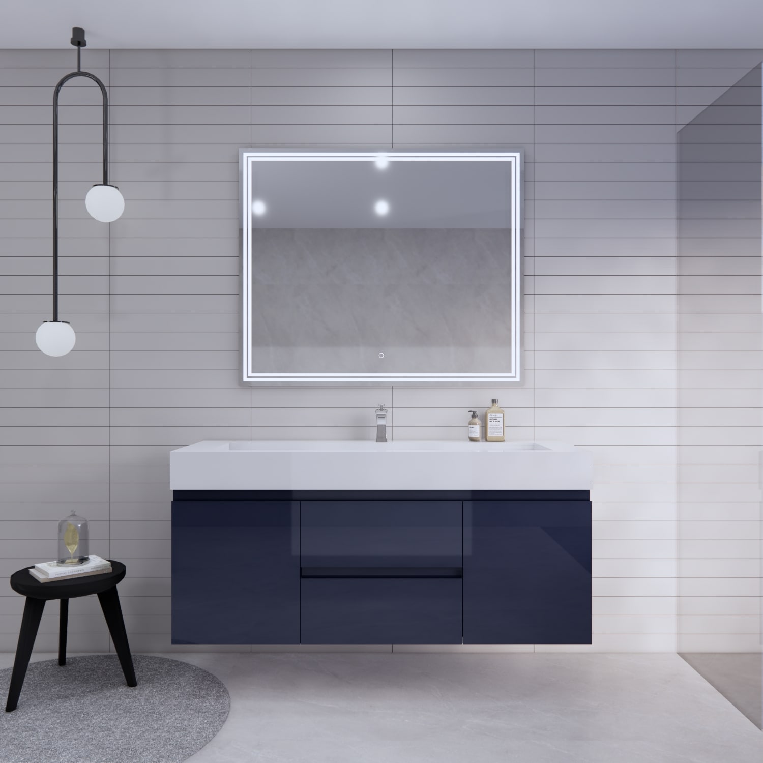 BV Better Vanity BTB-60S-NB Monterey 60-in High Gloss Blue Single Sink Floating Bathroom Vanity with White Acrylic Top