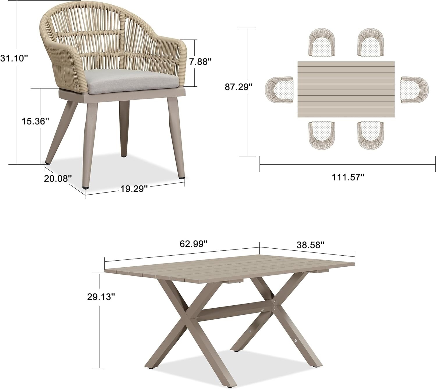 PURPLE LEAF LS03-VT07-160-CP Patio-Dining-Sets - View #2