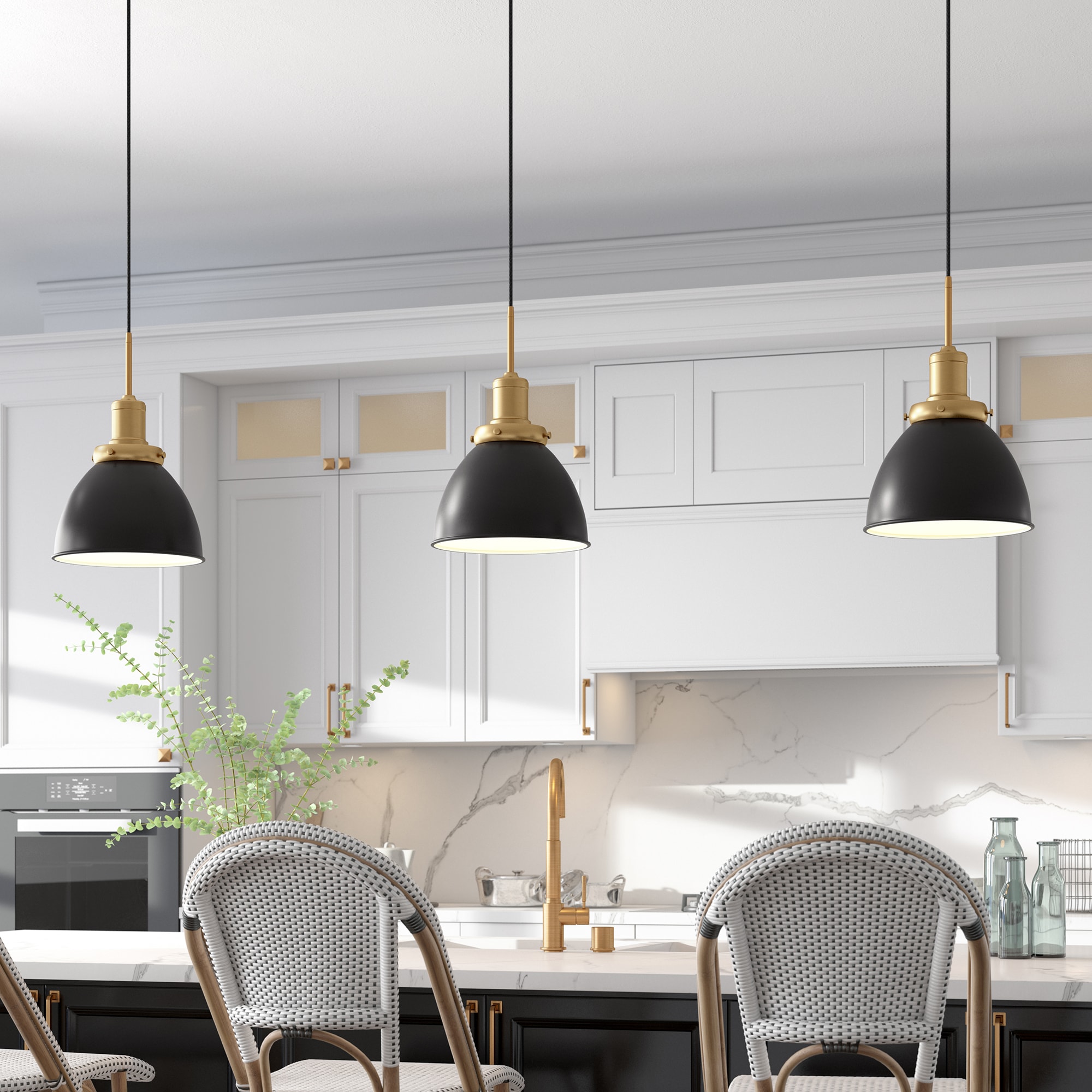Modern 12" Black Bowl Pendant Light with Satin Nickel Accents