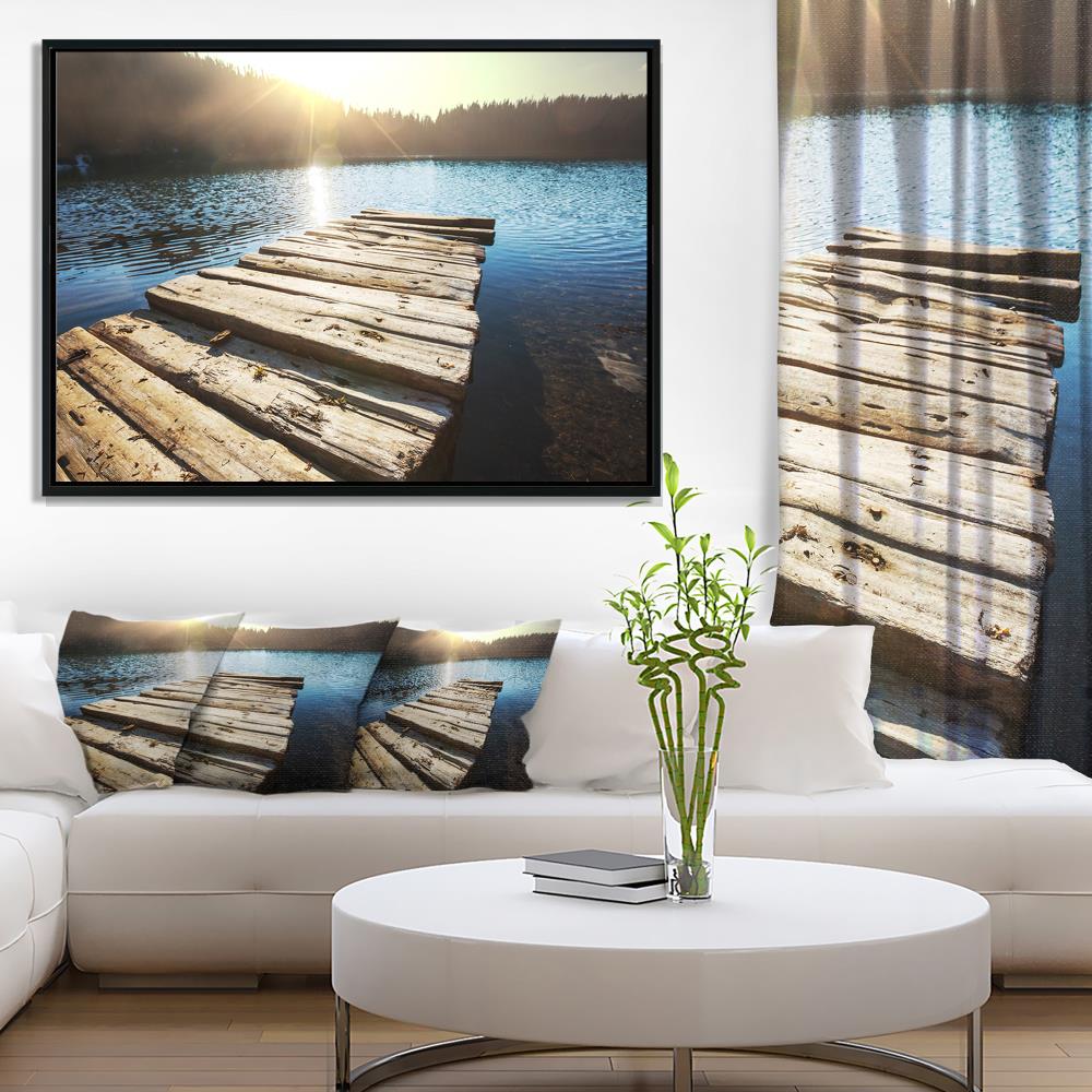 Designart Large Wooden Pier into the Lake- Seashore Framed Canvas Art ...