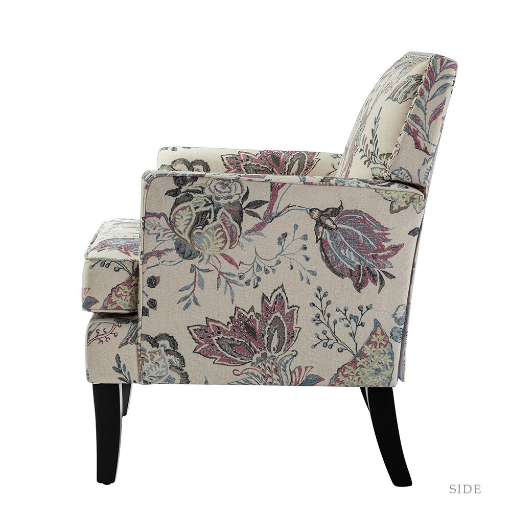 Red and Grey Floral Manufactured Wood Accent Chair