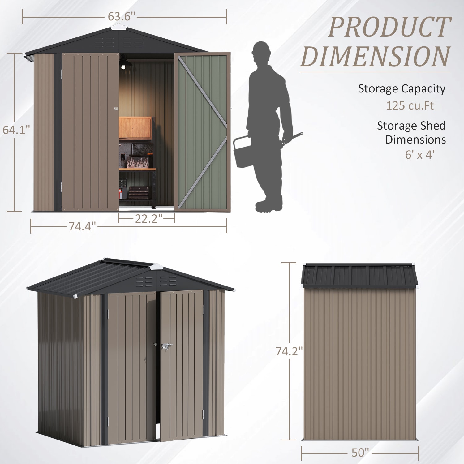 Vineego 6-ft x 4-ft PSS0BN Galvanized Steel Storage Shed in the Metal ...
