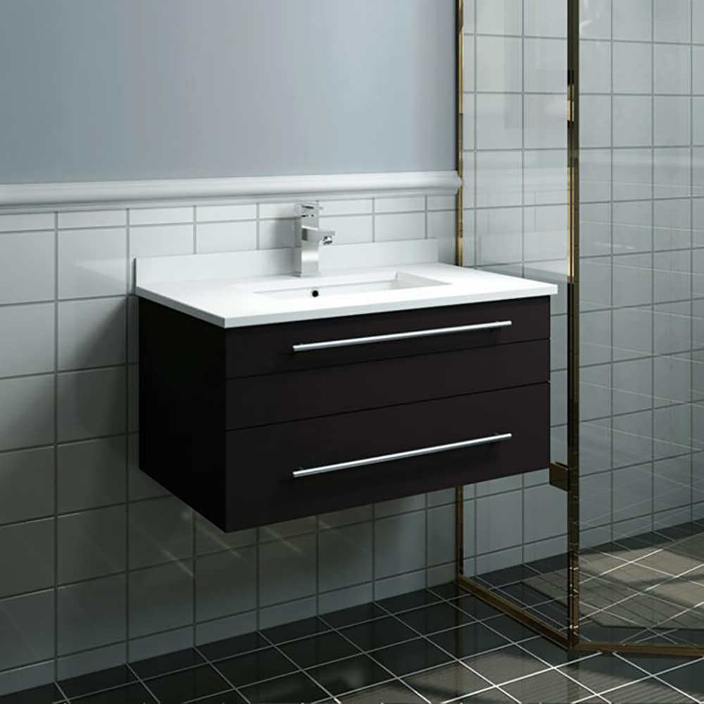 Espresso 30" Wall-Mounted Vanity with Quartz Top and Ceramic Sink