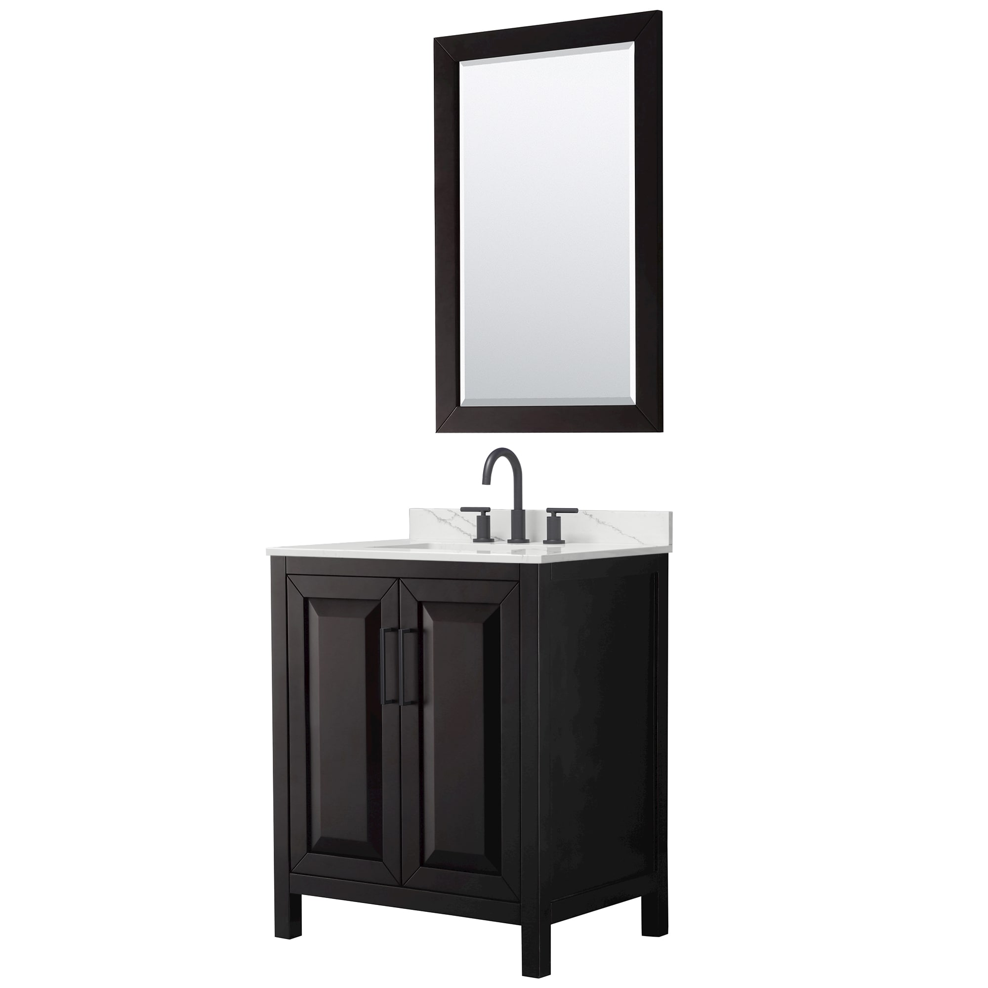 Wyndham Collection WCV252530SEBGTUS3M24 Daria 30-in Dark Espresso with Matte Black Trim Undermount Single Sink Bathroom Vanity with Giotto Quartz Quartz Top (Mirror Included)