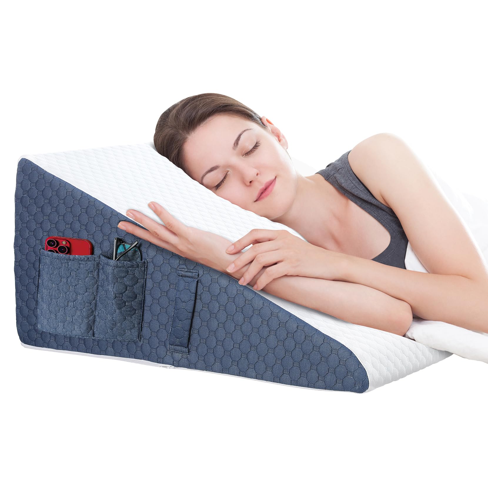 YICSAM 22x24x12in 12 Inch Adjustable Height Bed Wedge Pillow Gel Memory Foam Support Washable Cover Multi Use For Sleep And Relief