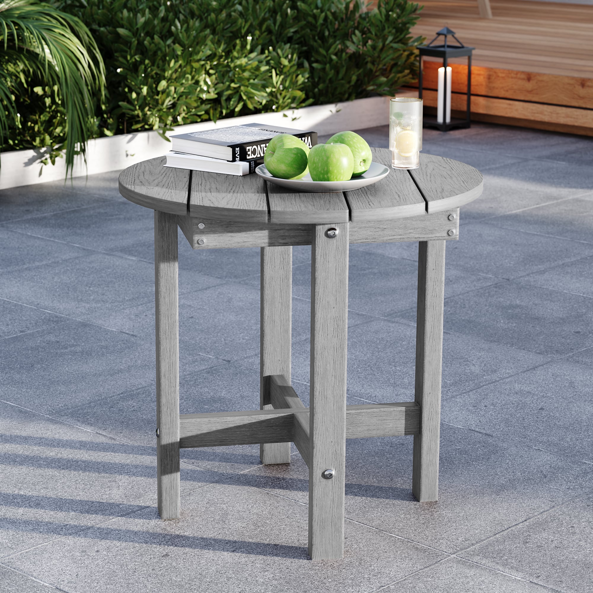 Sonkuki Patio Table Round Outdoor End Table 16.7-in W x 16.7-in L