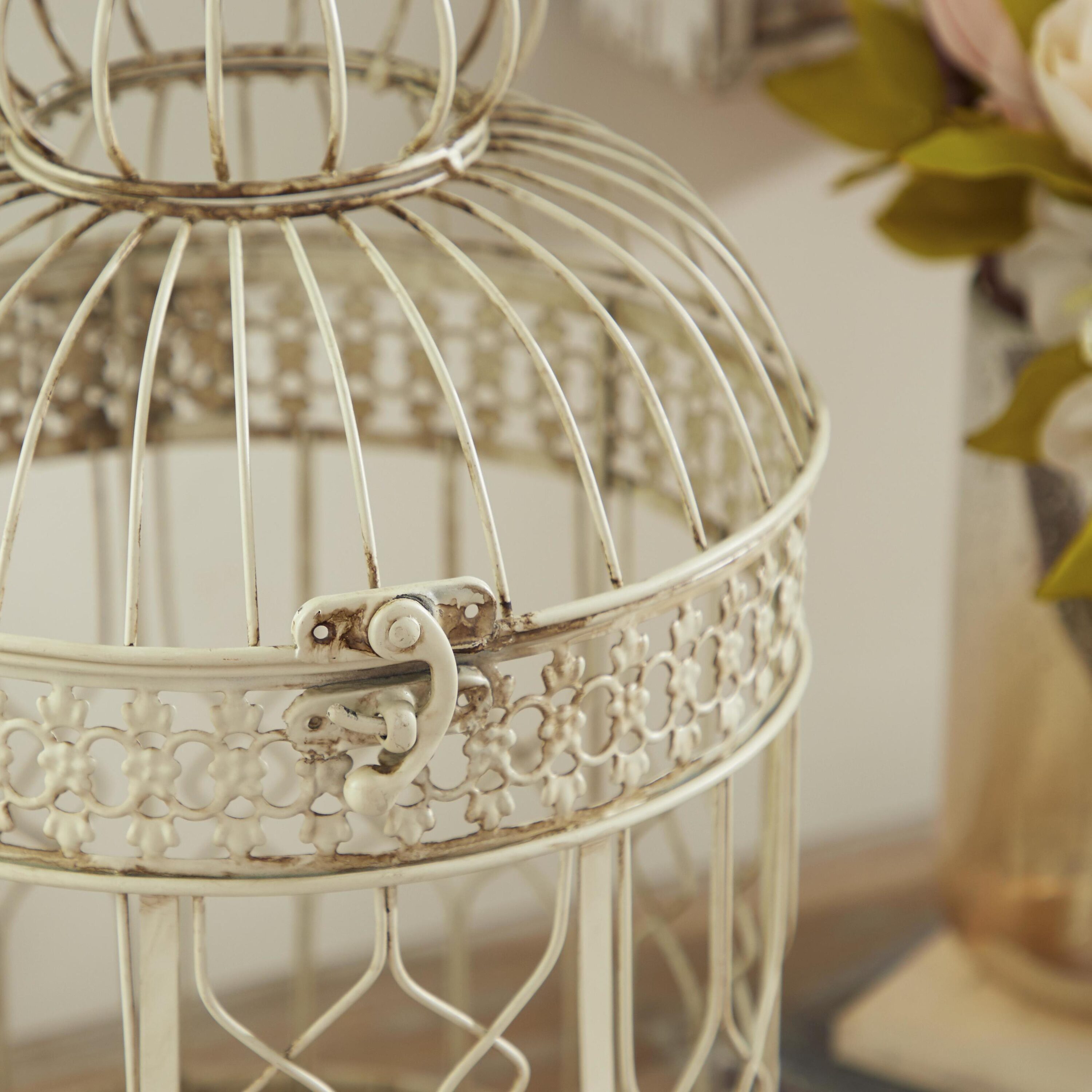 Cream Metal Birdcage Set with Latch Lock and Hanging Hook