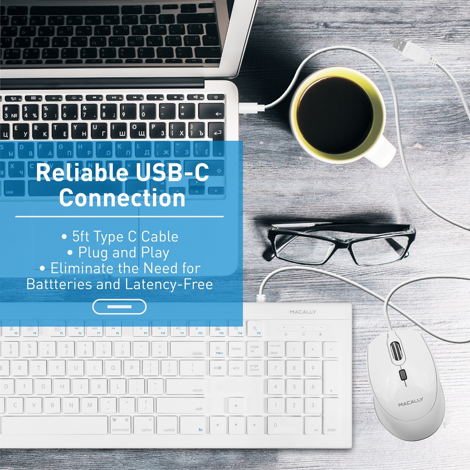 USB Optical C Mouse - Slim and Compact (5' Type C Cable) – Macally