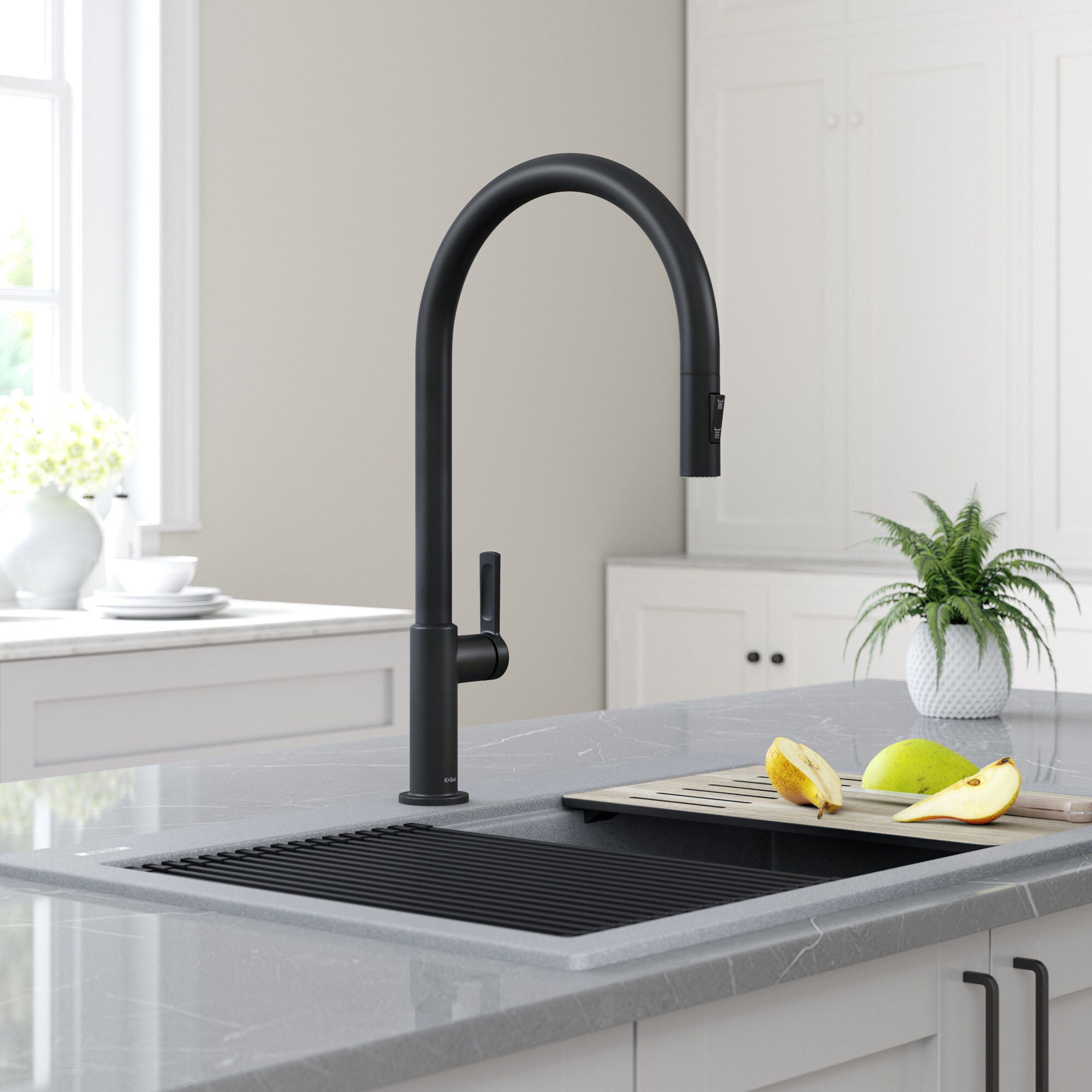 Kraus Oletto Matte Black Single Handle Pull-down Kitchen Faucet with ...