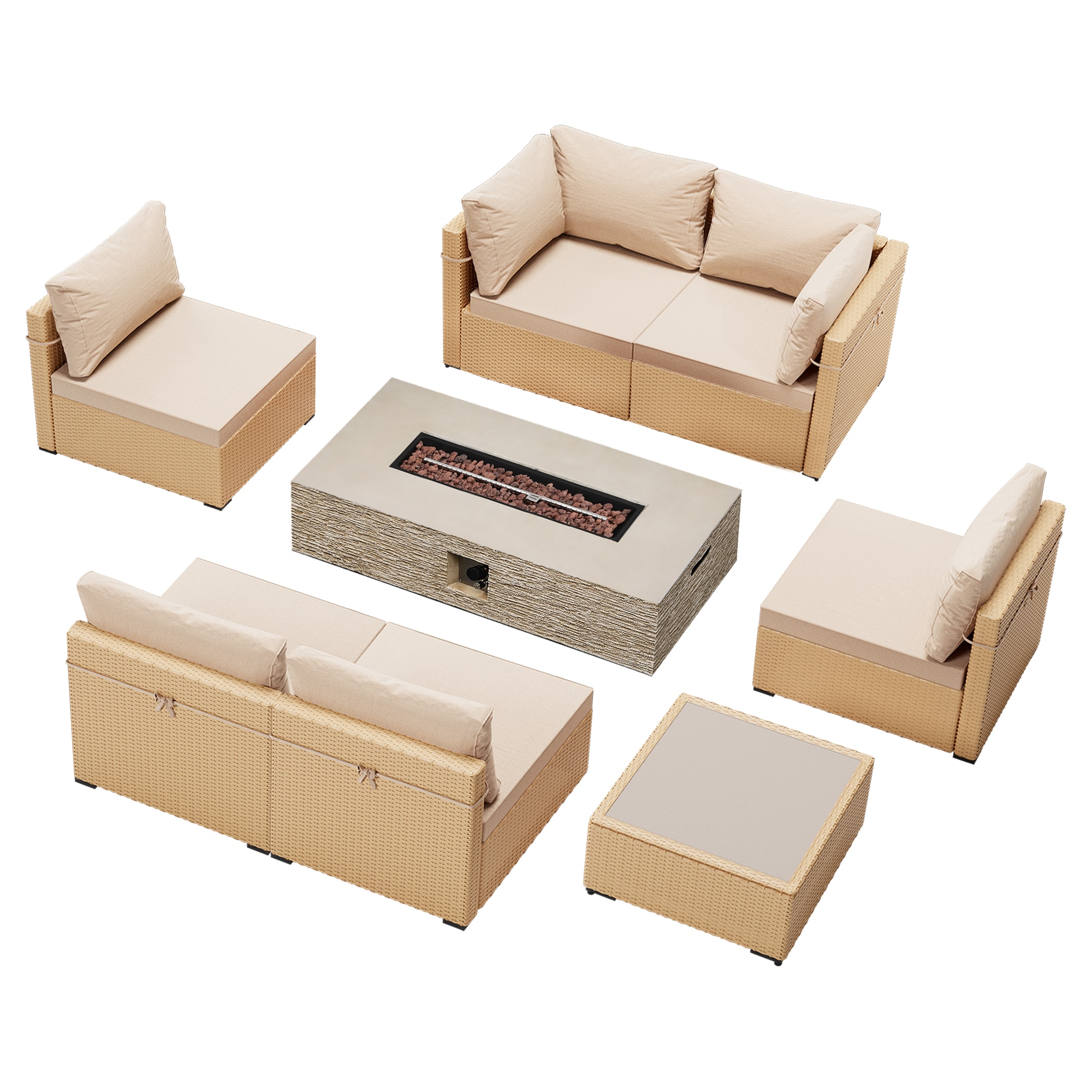 Patio Watcher LS-RT7-56HBE-Y1 Rattan Sofa Set 8-Piece Rattan Patio Conversation Set with Beige Cushions