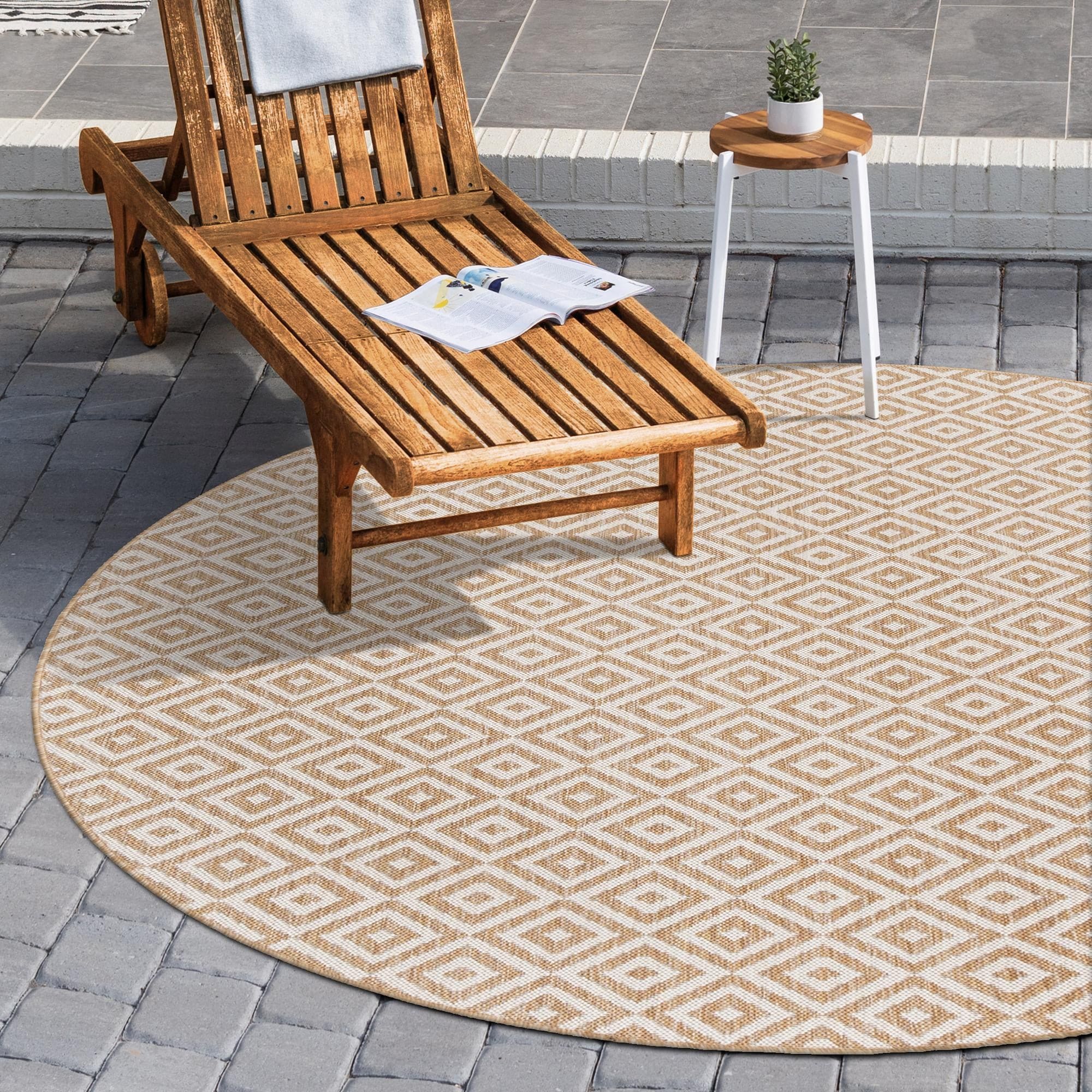 Unique Loom 3152551 Jill Zarin Costa Rica 7 x 7 (ft) Loomed Polypropylene Beige Round Indoor/Outdoor Geometric Area rug