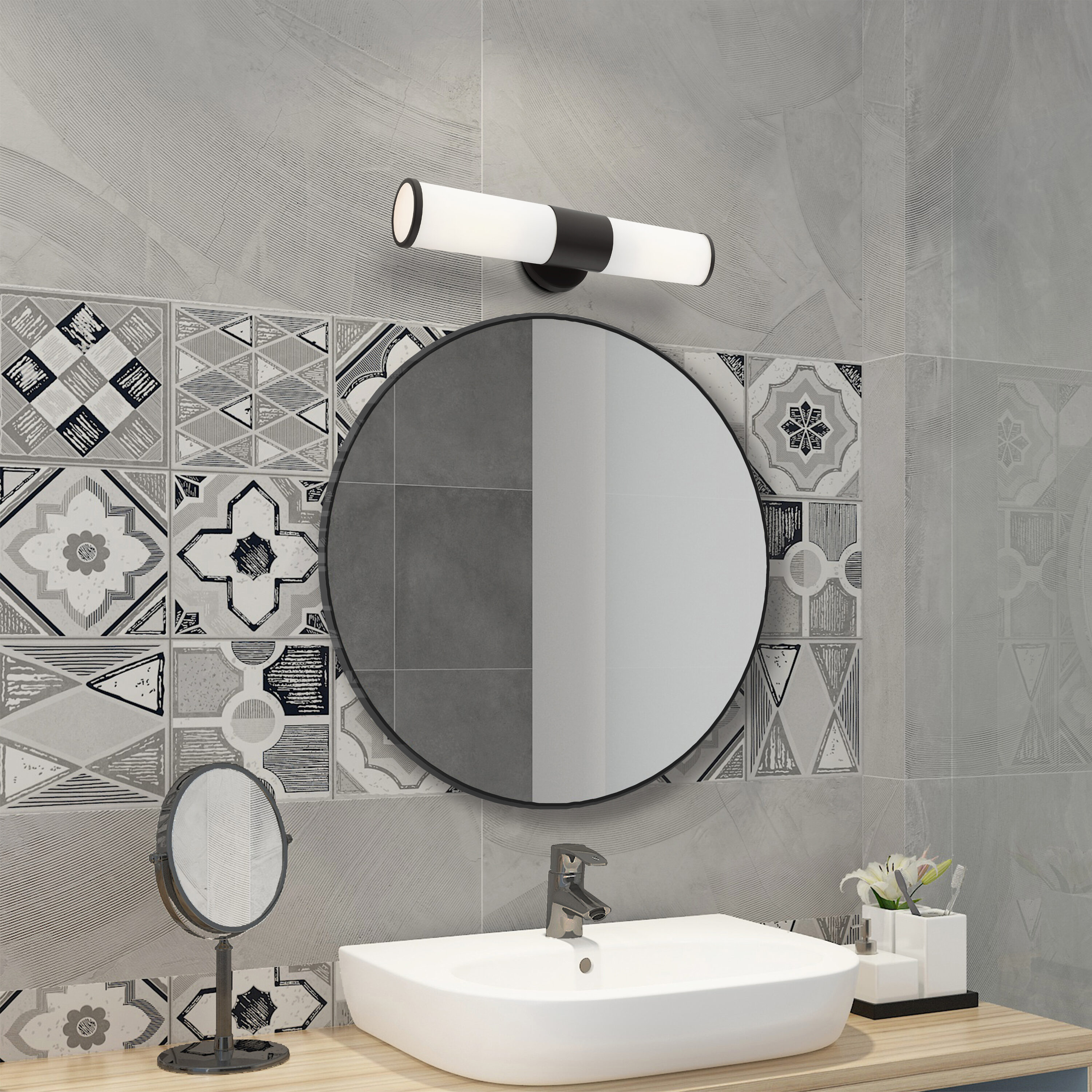 Sleek Urban Black Bronze 2-Light Outdoor Vanity with Satin Opal White Glass