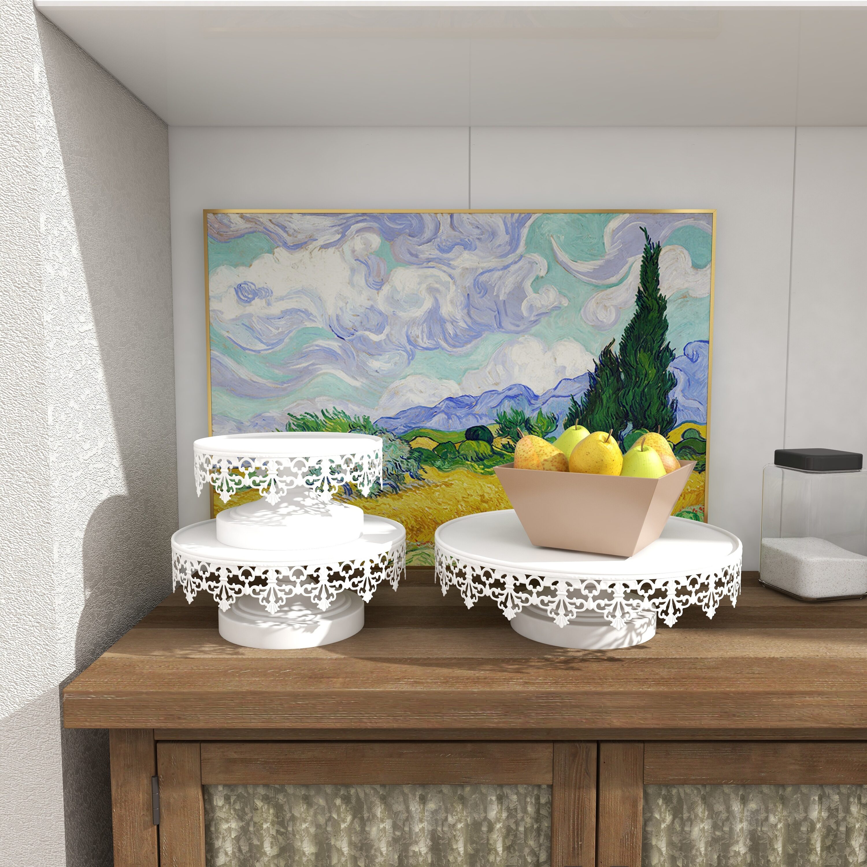 White Metal Pedestal Cake Stand Set of Three