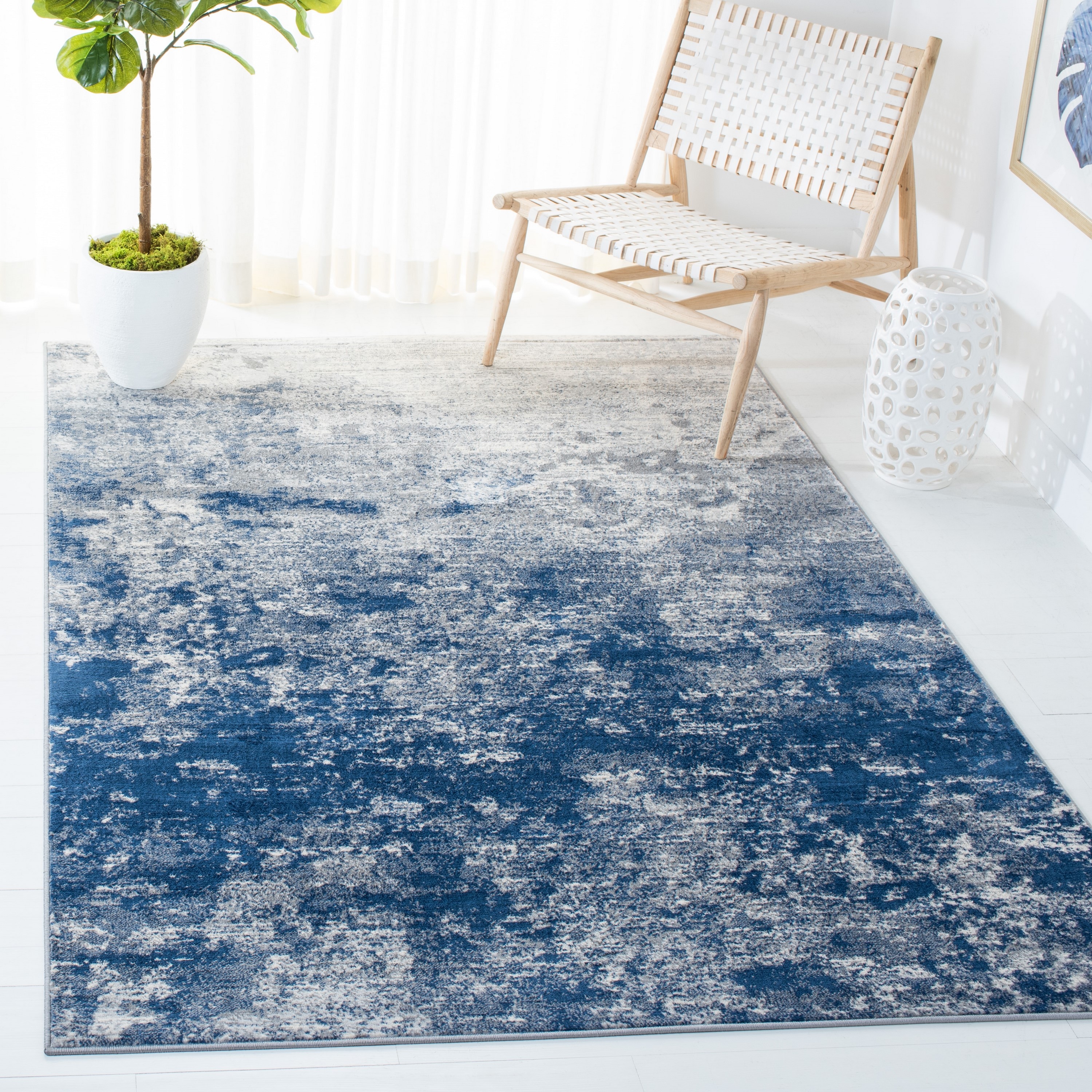 Safavieh BNT822G-7SQ Brentwood Malissie 7 x 7 (ft) Loomed Polypropylene Gray/Navy Square Indoor Abstract Bohemian/Eclectic Area rug