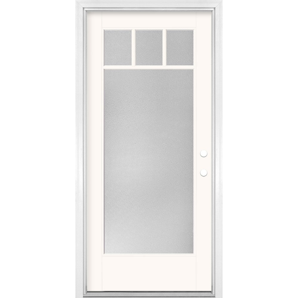 Masonite 1524579 36-in x 80-in x 4-9/16-in Fiberglass Full lite Right-hand inswing Modern White Painted Prehung Front Door with Brickmould Insulating core