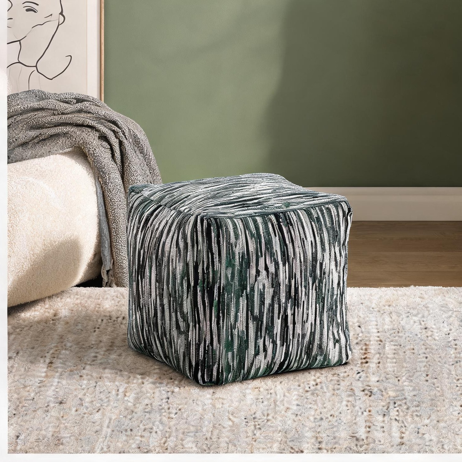 chillscreamni - Square Jacquard ottoman 16 x 16 x 16 in Non-Slip Multi-Color Pattern Modern Livin...