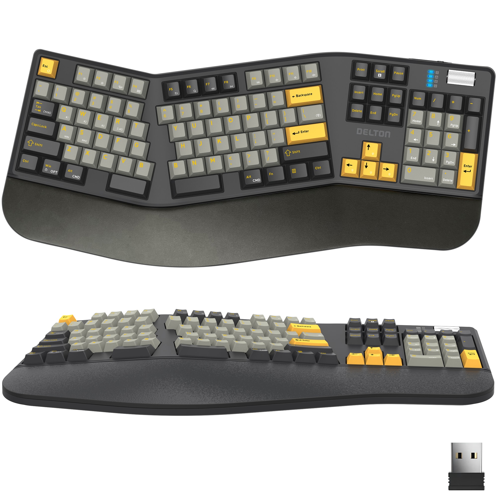 Delton  KB450 Wireless Ergonomic Mechanical Keyboard with Wrist Pad Black