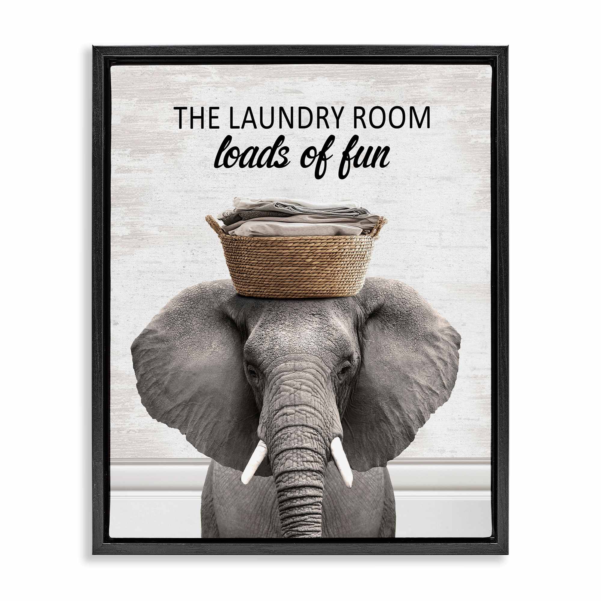 Stupell Industries BS-896-FFB-16X20 Loads Of Fun Laundry Elephant Floating Frame design by Lettered and Lined