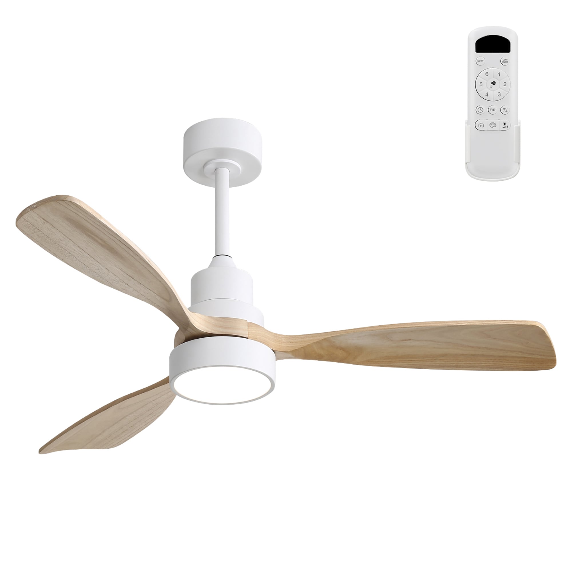 Bybafun YD1300059 48-in Color-Changing Integrated LED White+Brown with Wood Blades Ceiling Fan With Light - Remote Included ( 3 -Blade )