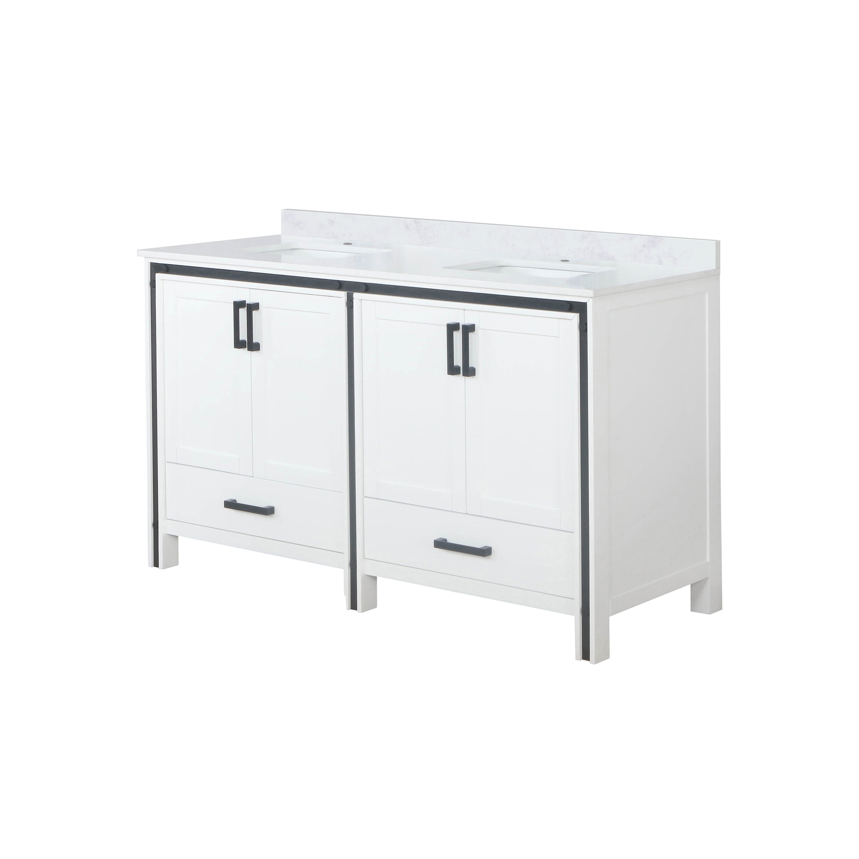 Ziva 60-Inch White Double Sink Freestanding Bathroom Vanity with Quartz Top