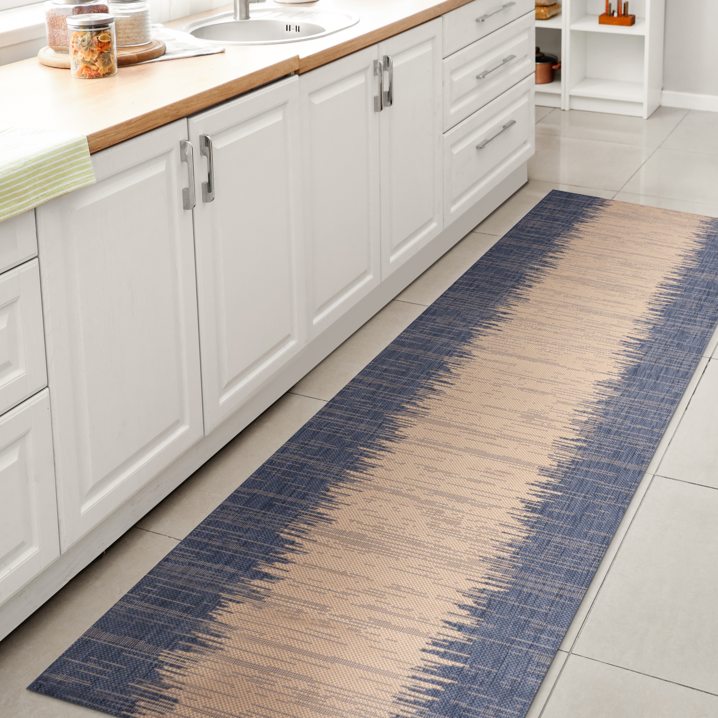 JONATHAN  Y SMB113A-28 Santa Monica Tavira Strie 2 x 8 (ft) Loomed Polypropylene Blue/Beige Rectangular Indoor/Outdoor Solid Coastal Runner rug