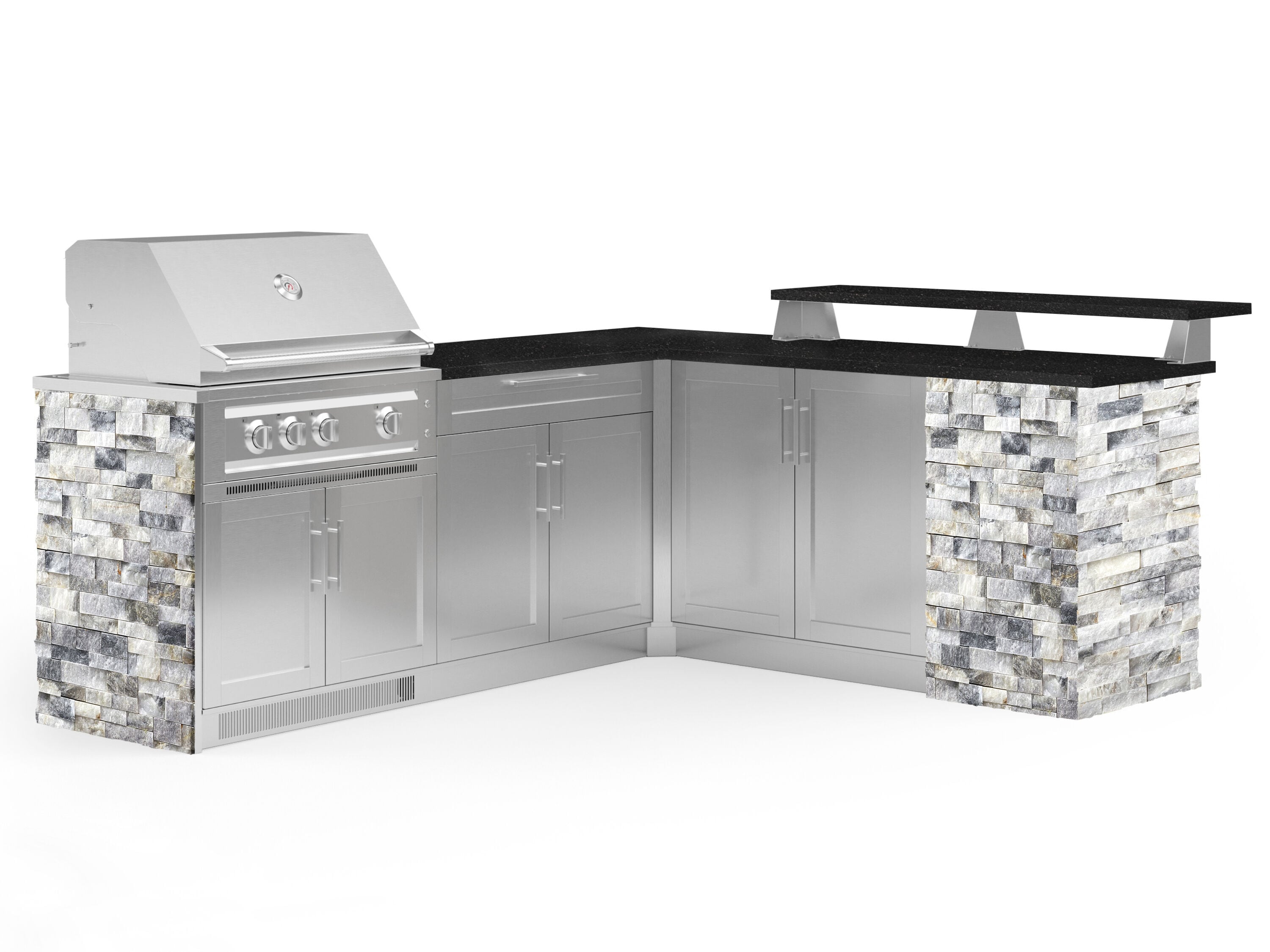 NewAge Products 69345 Signature Series Cabinets Platinum Grill 8 -Piece 96.94-in W x 83.52-in D x 51-in H Modular Outdoor Kitchen Set 4 Burners