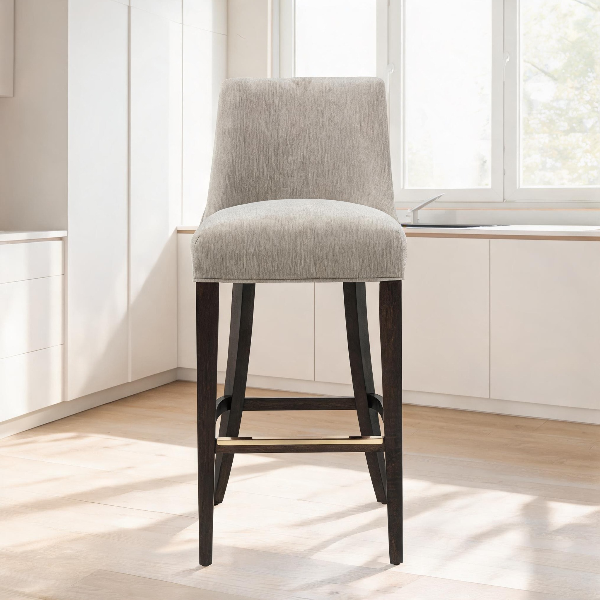 Watnature Beige-toned Modern Armless Barstool with Padded Backrest ...