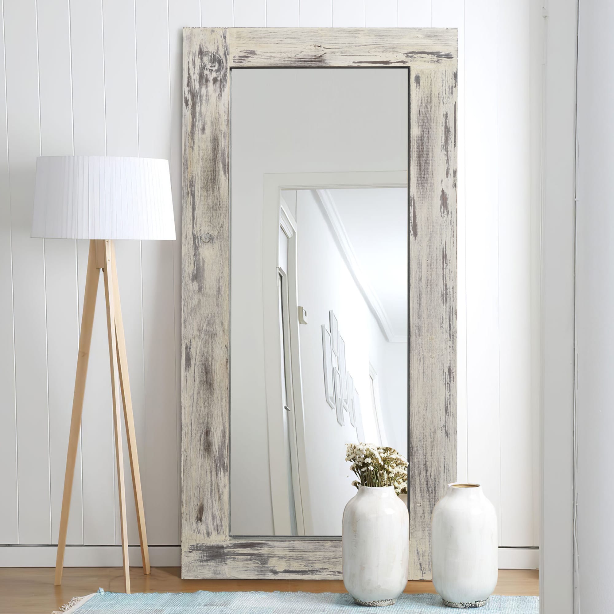 SQF Floor Oval Mirror Hard Wood (White) - 3
