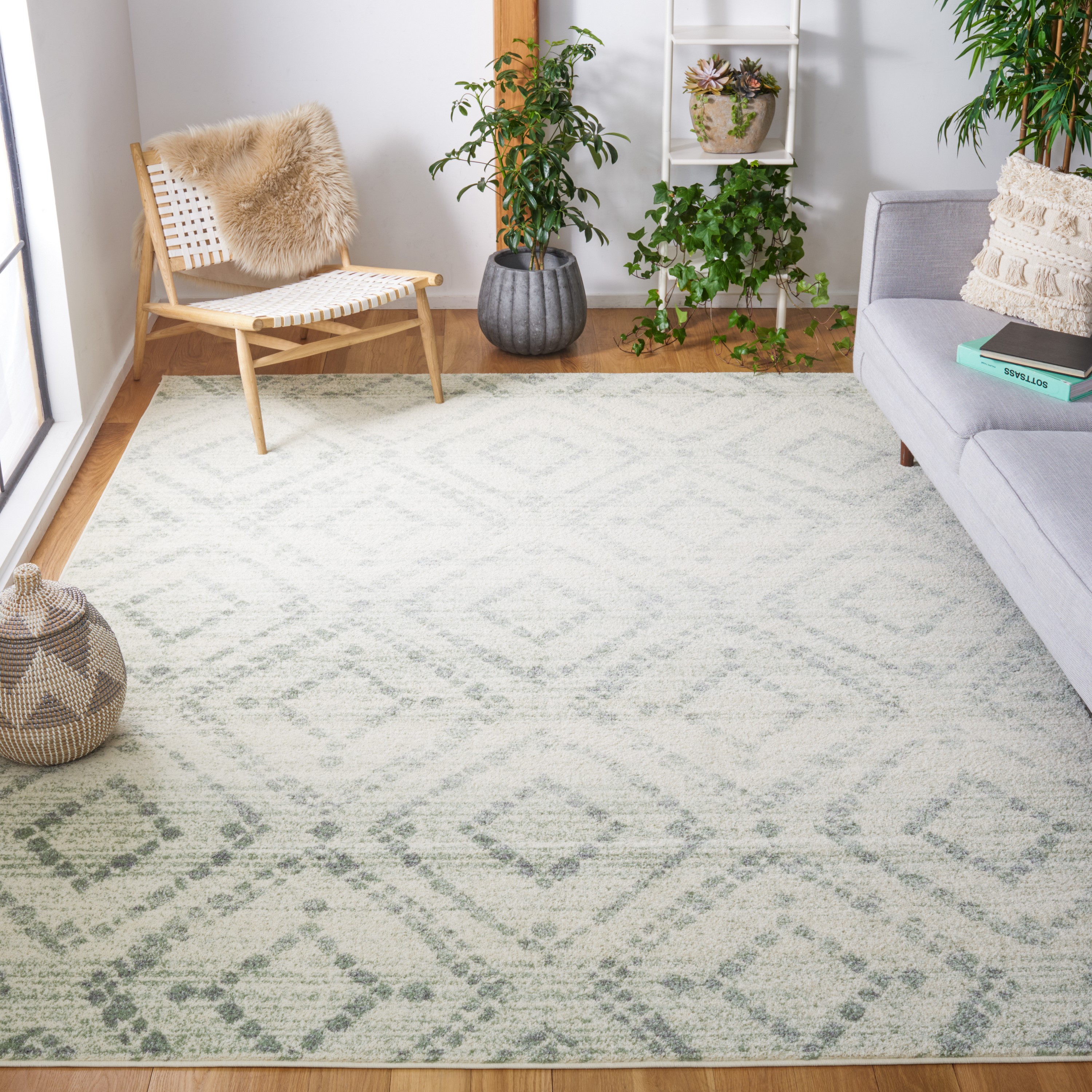 Safavieh ADR131X-9 Adirondack Avi 9 x 12 (ft) Loomed Polypropylene Ivory/Green Rectangular Indoor Geometric Bohemian/Eclectic Area rug
