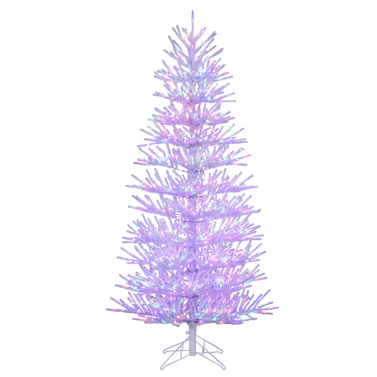 BABOOM 7 FT Artificial Pre-lit Christmas Tree Hinged Xmas Tree with 820 Coral-like Branch Tips and 923 RGB LED Lights