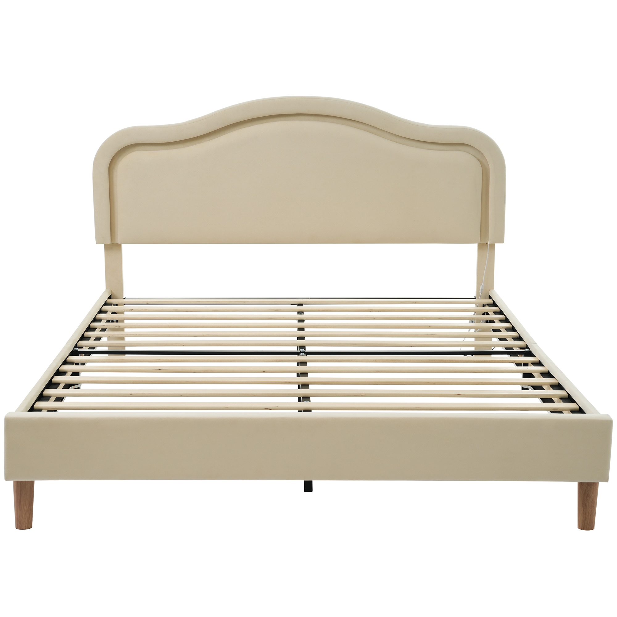 Clihome WM-1914WF19-AK Queen Upholstered Platform Bed Off-white Queen Wood and metal Platform Bed
