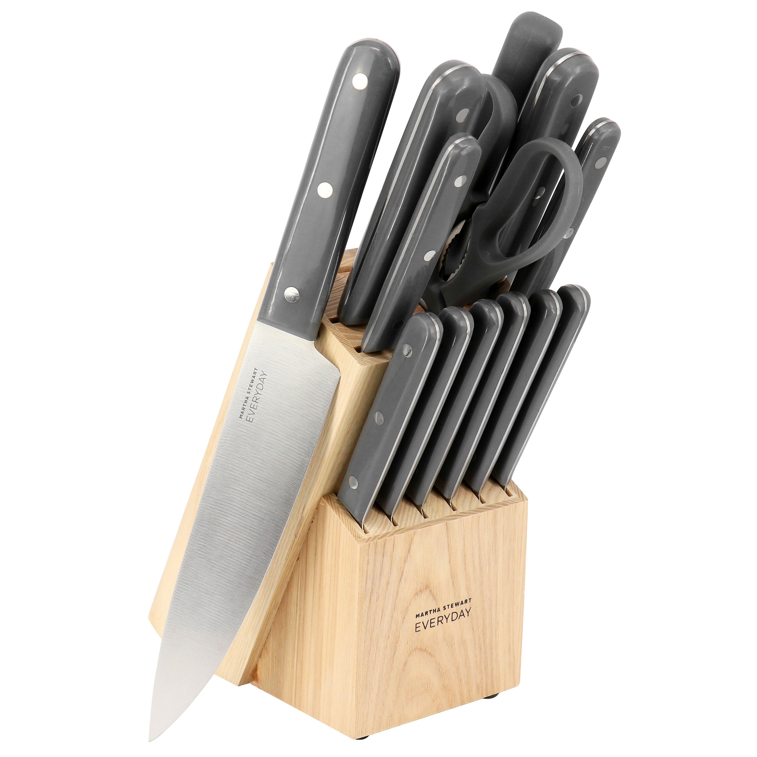 Martha Stewart  Everyday 14 Piece Stainless Steel Cutlery and Wood Block Set in Grey