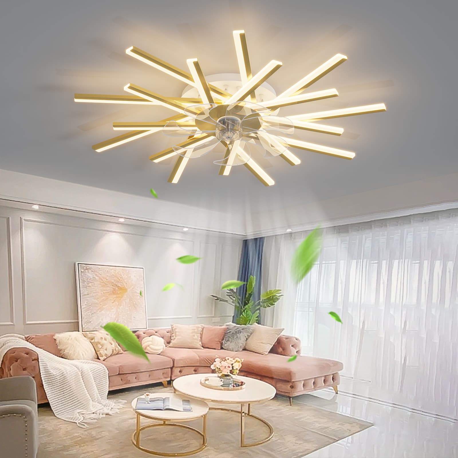 Yardreeze Fandelier Ceiling Fan 13.78-in Gold Color-changing Integrated ...