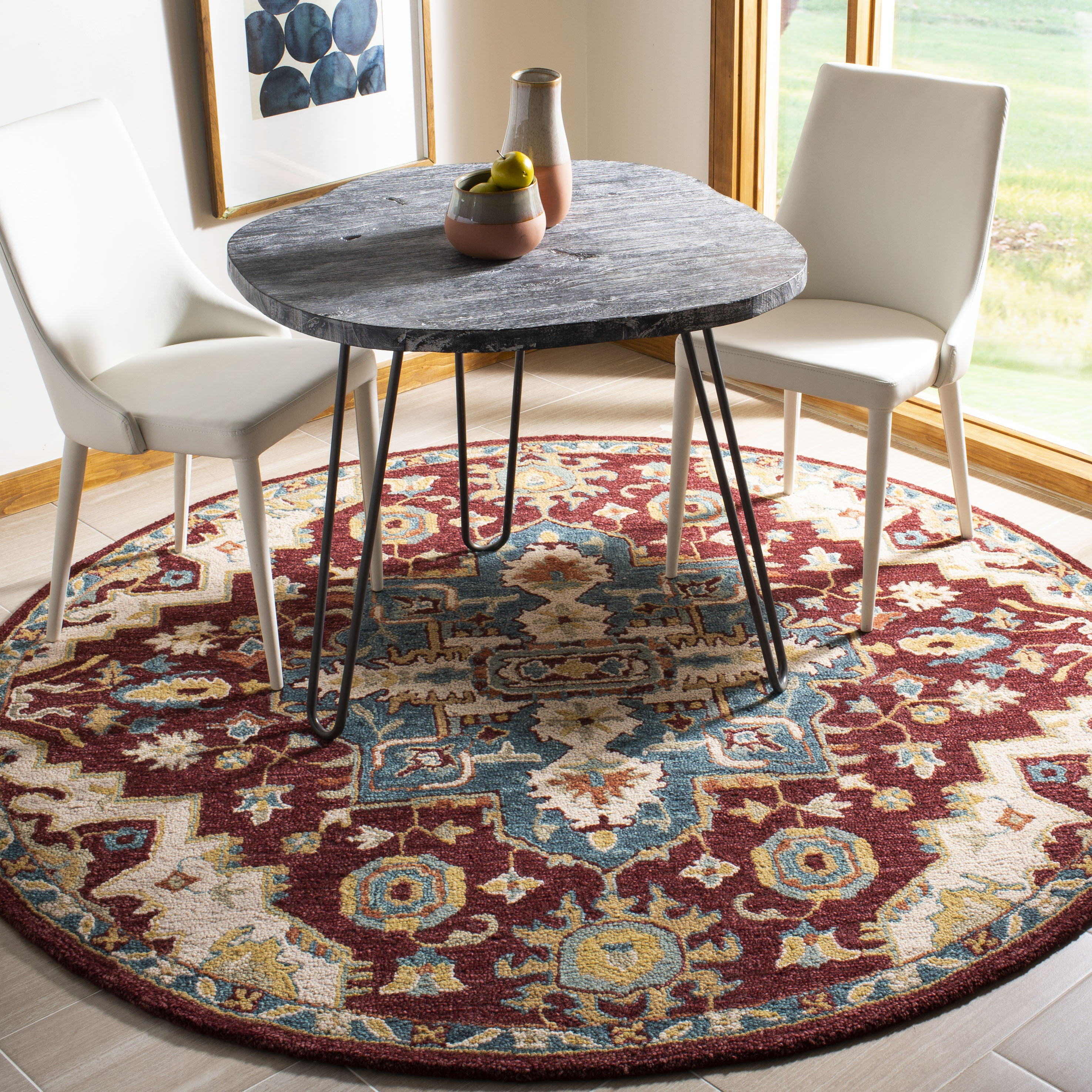  Aspen 507 Red/Blue Traditional 5ft x 5ft Round Rug