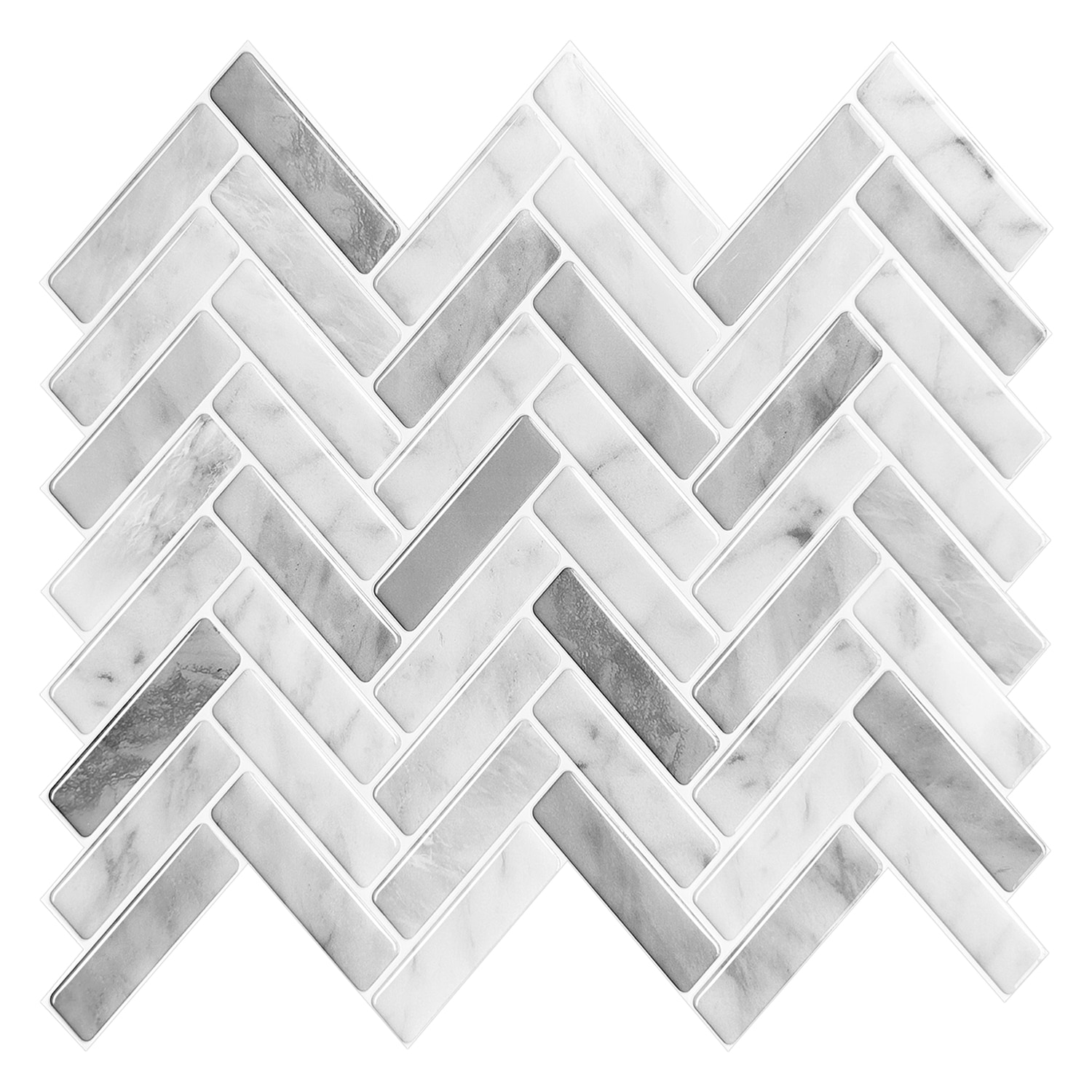 Mureno 29509 Dimensions Dark Marbled 11-in x 11-in Matte PVC Marble Look Herringbone Mosaic Wall Tile (3.04-sq. ft/ Carton)